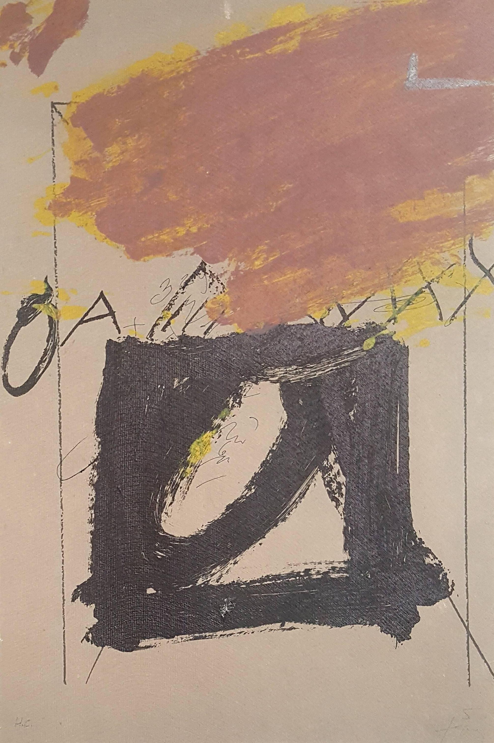 Antoni Tàpies Abstract Print - Black Square - Original Lithograph Handsigned - 100 copies