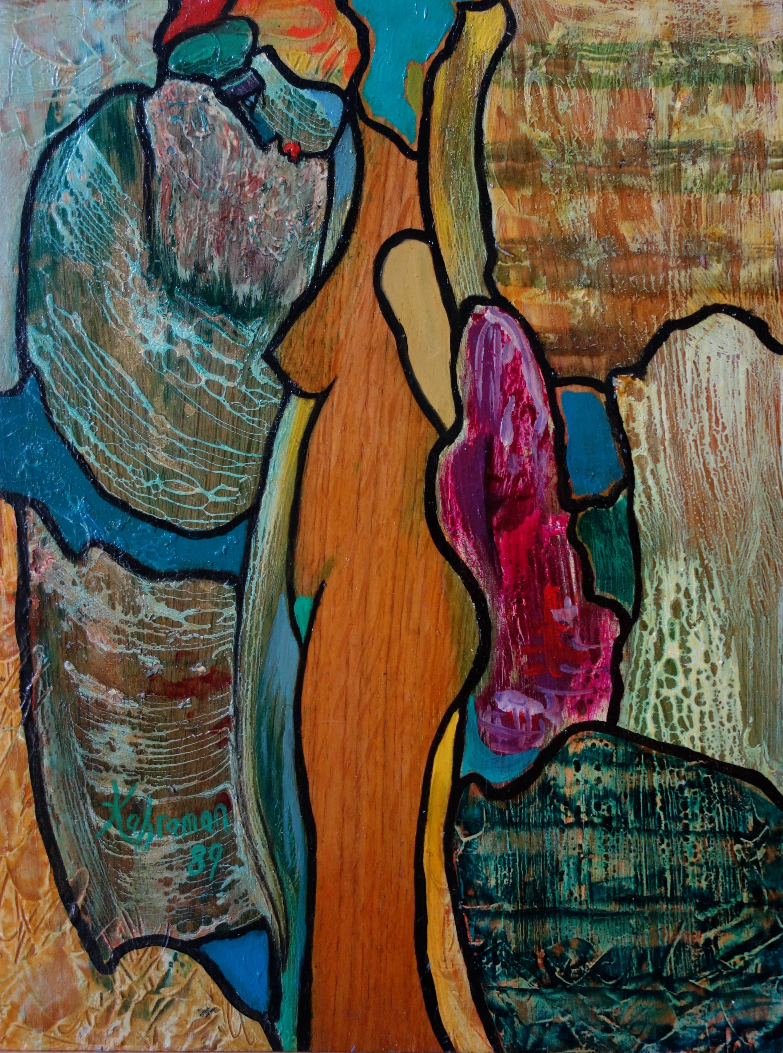 Nude Woman Profile - Original painting on panel - Handsigned