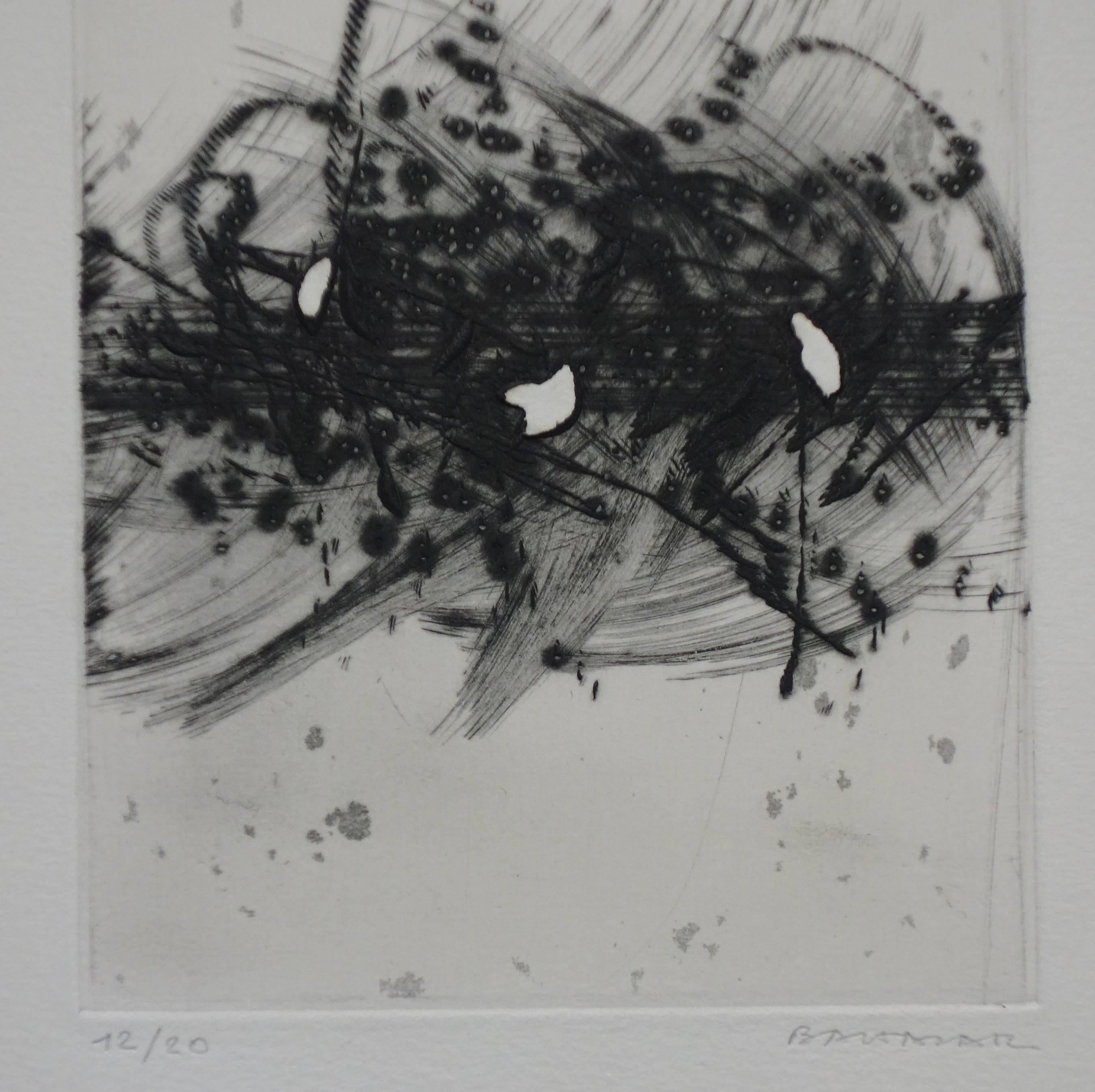 Tribute to Soulages - Original etching with aquatint - Handsigned - Abstract Print by Julius Baltazar
