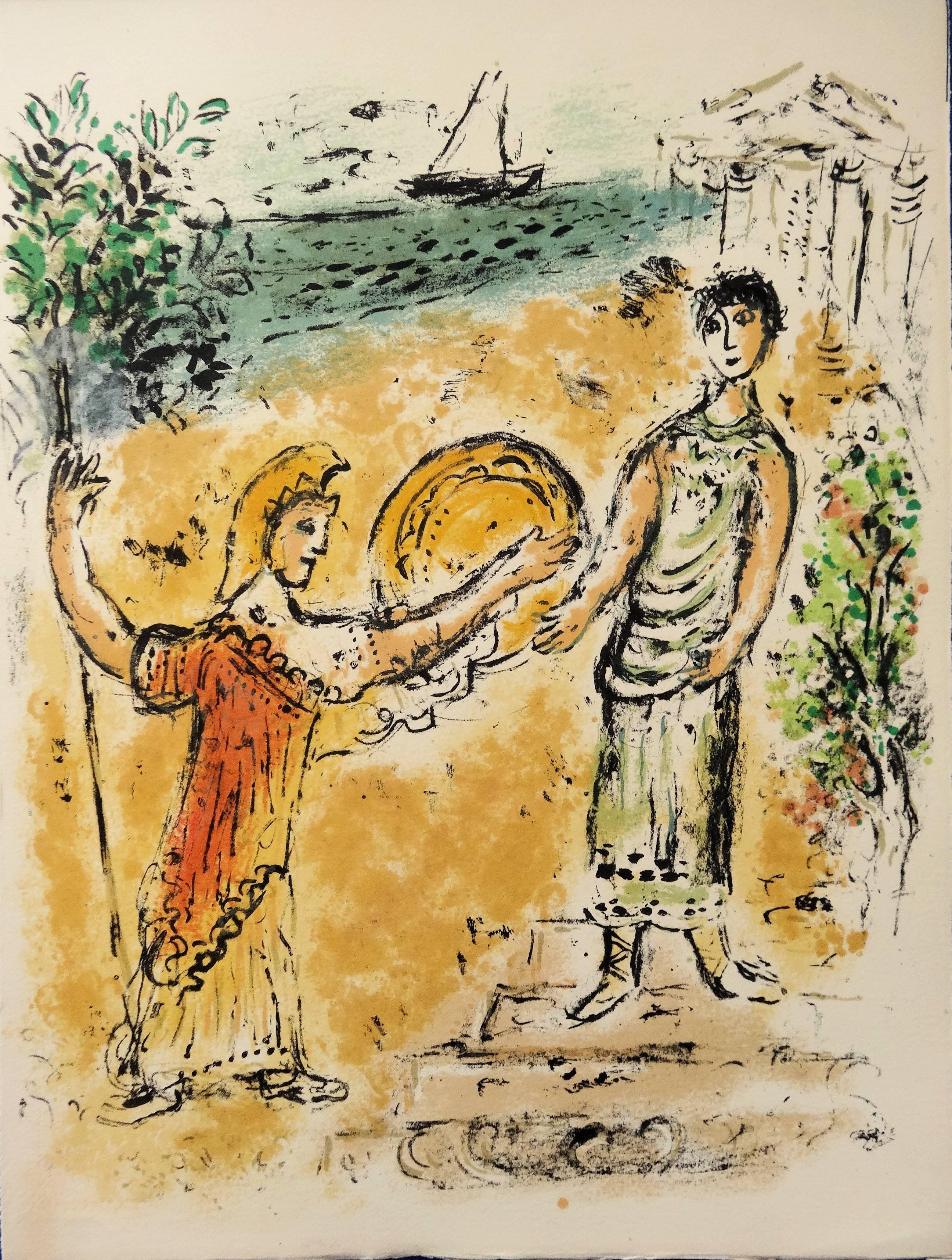 Marc Chagall Figurative Print - Odyssey : Odysseus and Telemachus - Original lithograph - Mourlot 1975