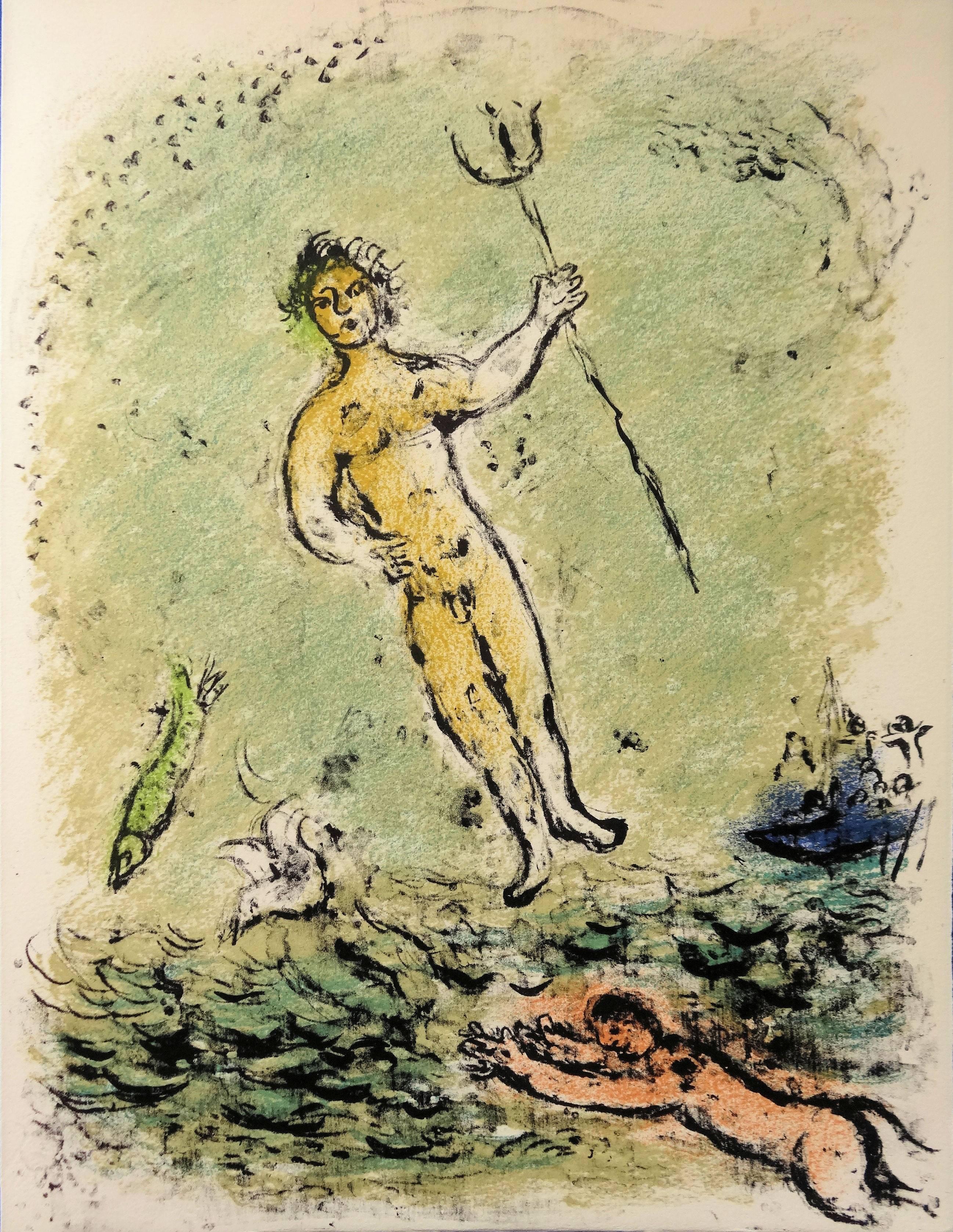 Marc Chagall Figurative Print - Odyssey : Poseidon, God of the Seas - Original lithograph - Mourlot #804