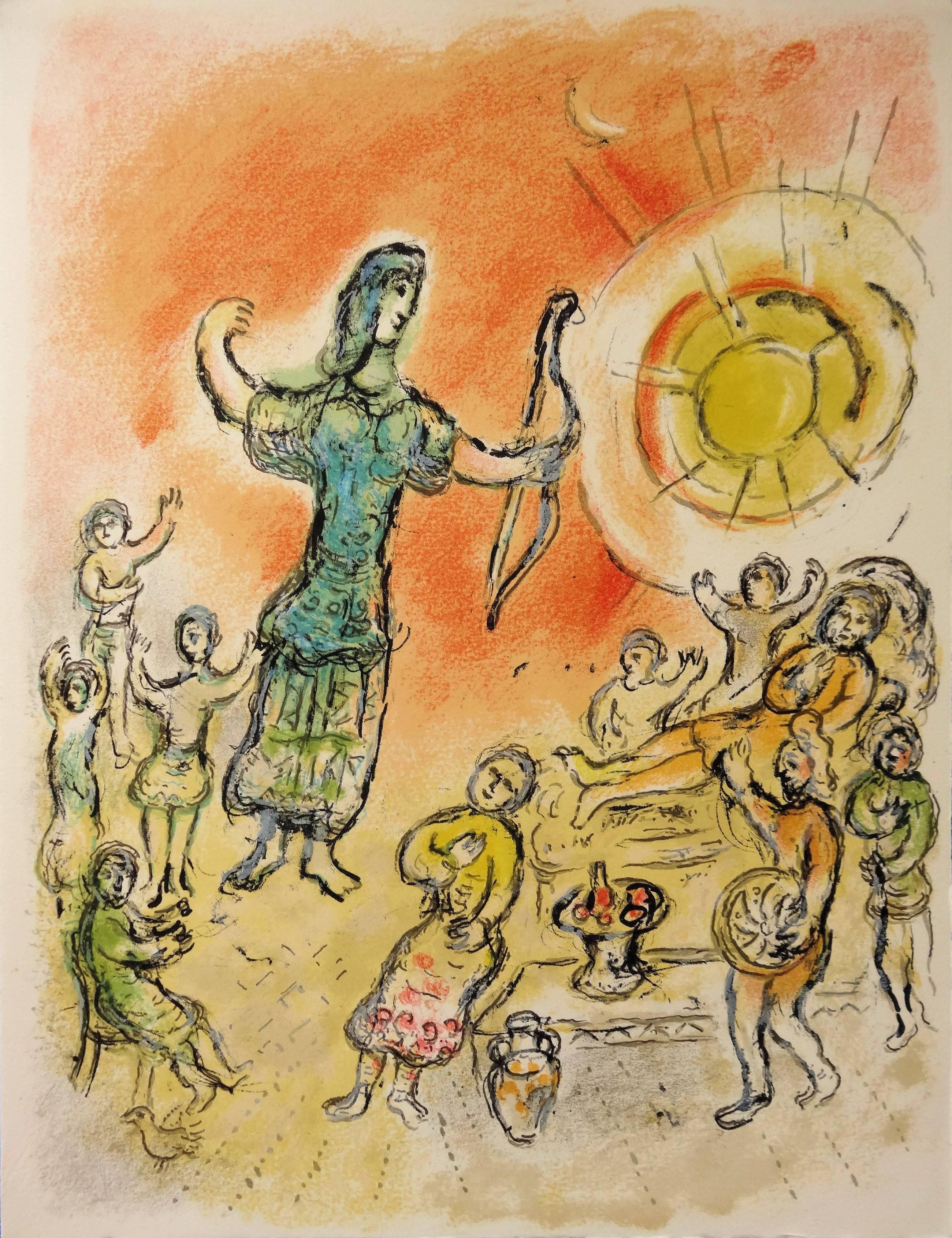 Marc Chagall Figurative Print - Odyssey : Penelope and Odysseus' Bow - Original lithograph - Mourlot 1975