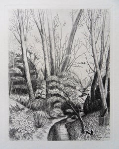 Magpie Near a River - Original etching, 1943