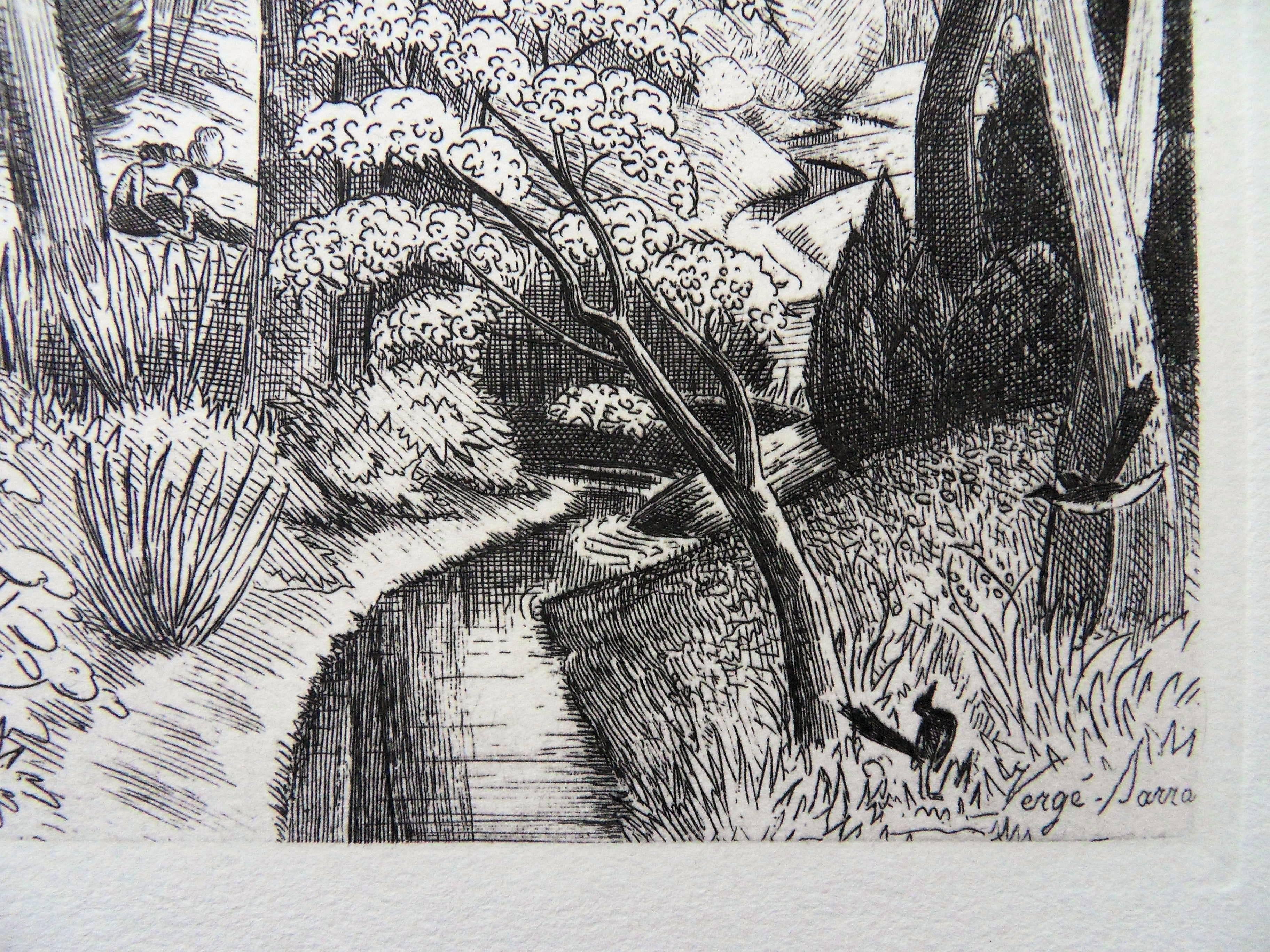 Magpie Near a River - Original etching, 1943 - Print by André Jacquemin