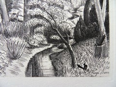 Magpie Near a River - Original etching, 1943