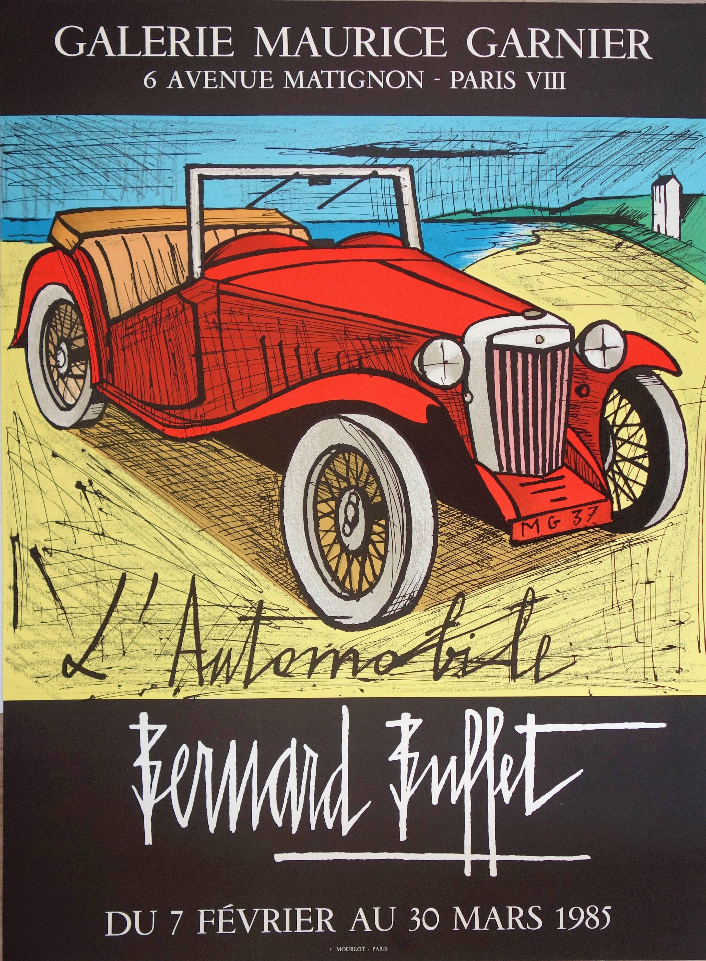 Bernard Buffet Figurative Print - Cars : Red MG 1937 - Lithograph - Mourlot 1985