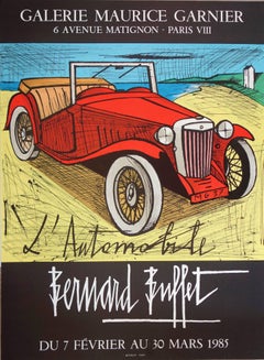 Cars : Red MG 1937 - Lithograph - Mourlot 1985