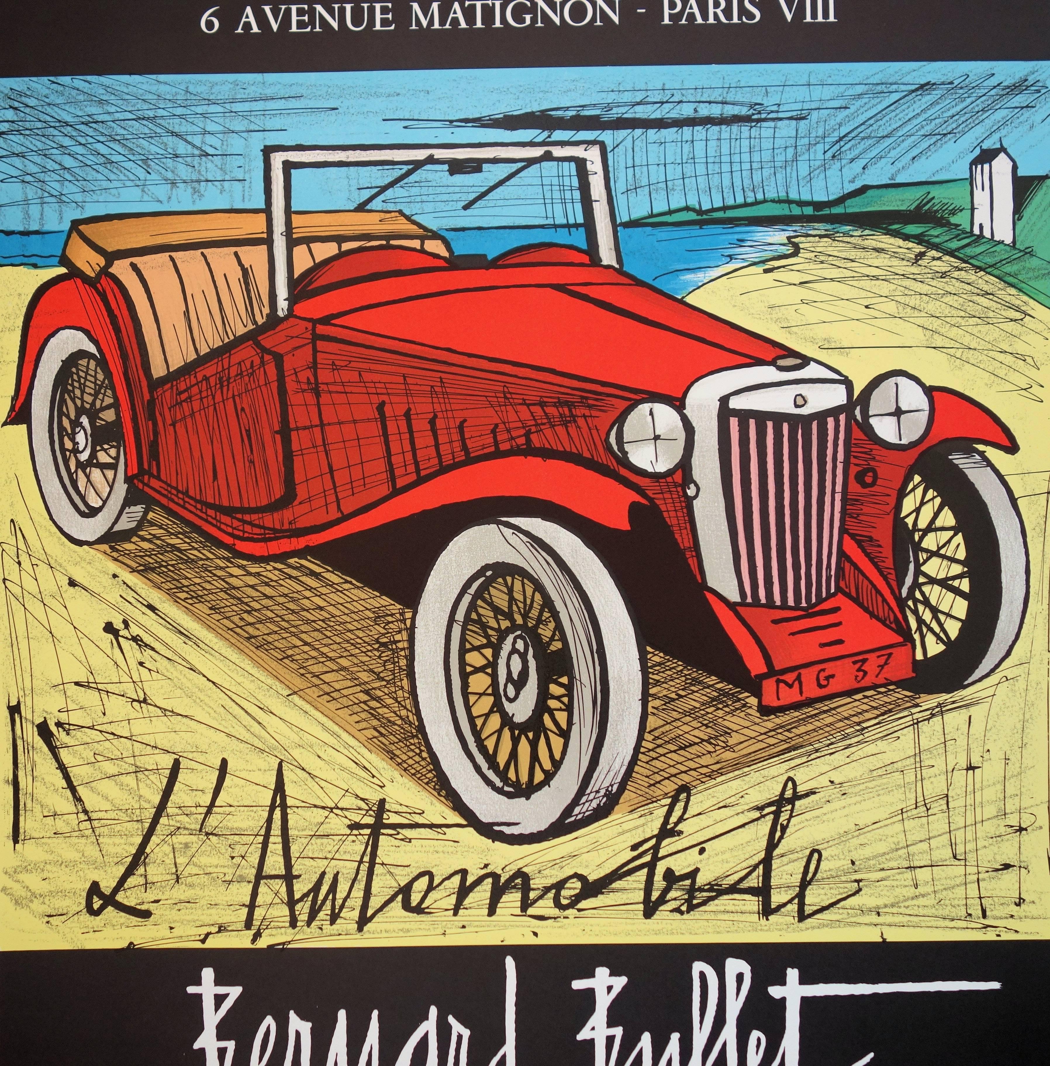 Cars : Red MG 1937 - Lithograph - Mourlot 1985 - Print by Bernard Buffet