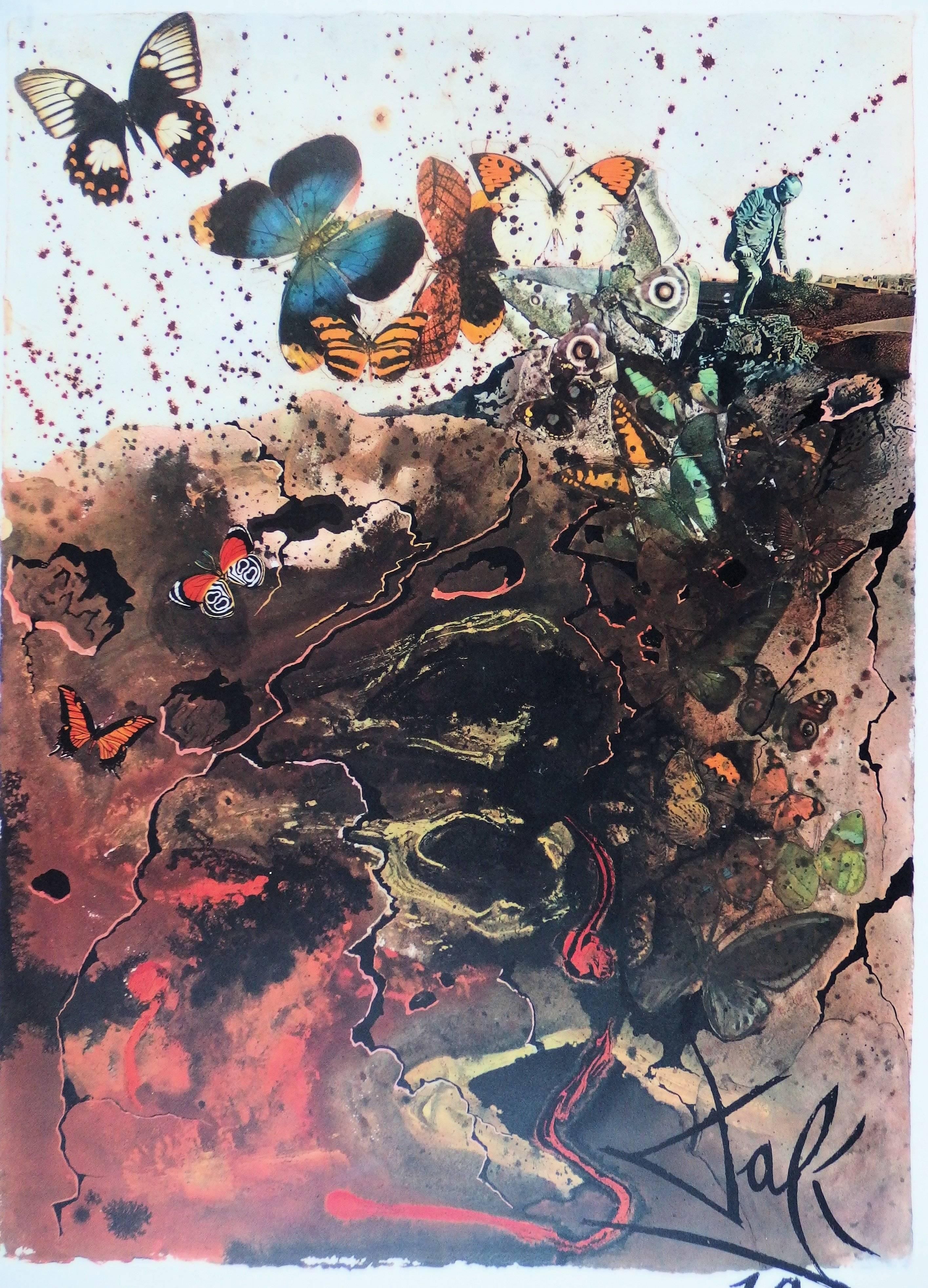 Schmetterlingsgarnitur: Auvergne - Lithographie - Großformat, 1969 (Surrealismus), Print, von (after) Salvador Dali