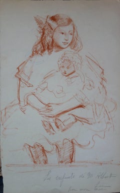 Sister and Small Brother - Original Charcoals Drawing