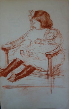 Small Girl in a Chair - Original Charcoals Drawing