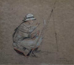 Therese Painting in the Garden - Original Signed Charcoals Drawing