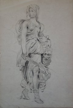 Mythologische Studie:  Judith und Holofernes – Original signierte Bleistiftzeichnung 