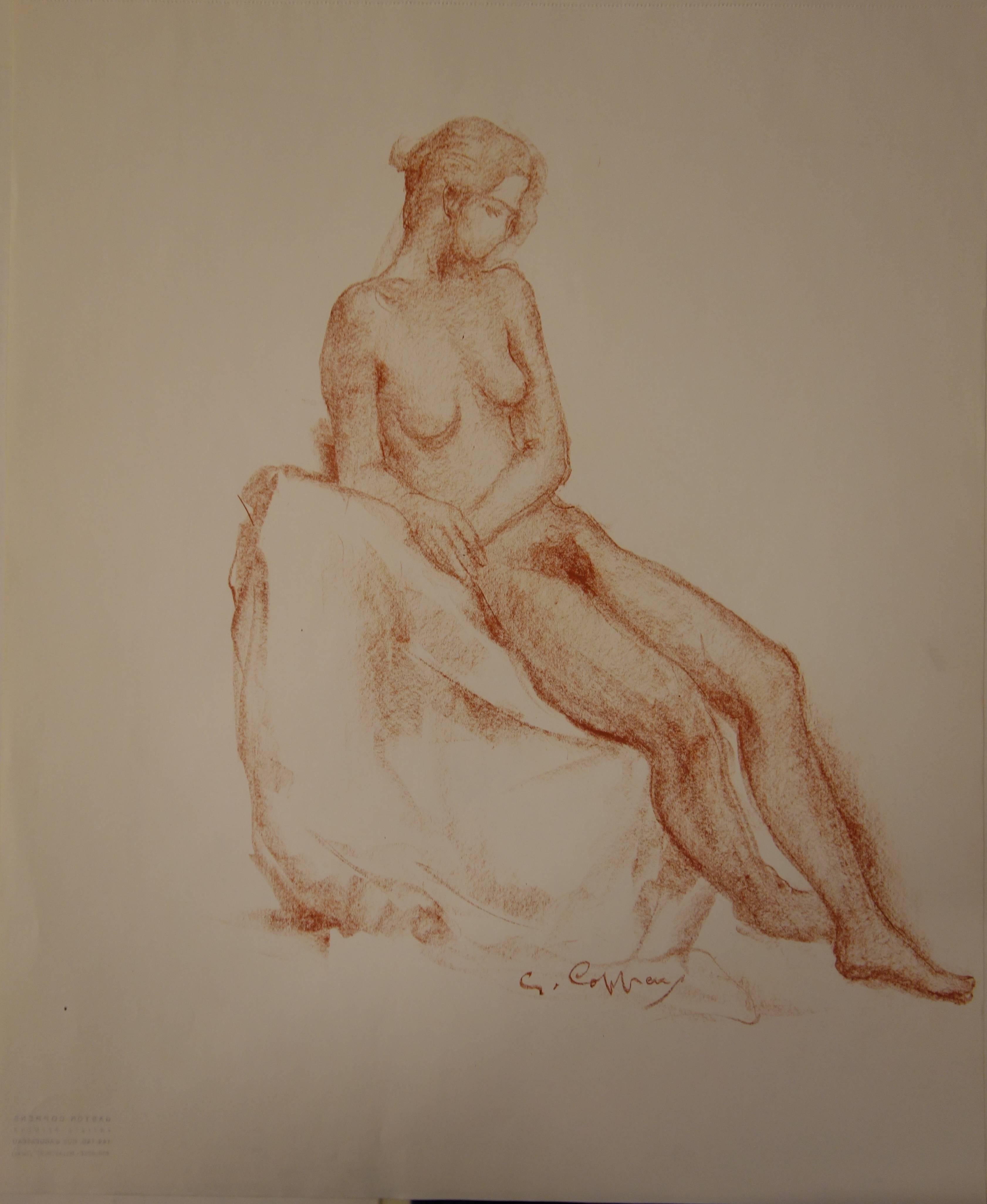 Nude Study in Sanguine - Original signed charcoals drawing - Art by Gaston Coppens