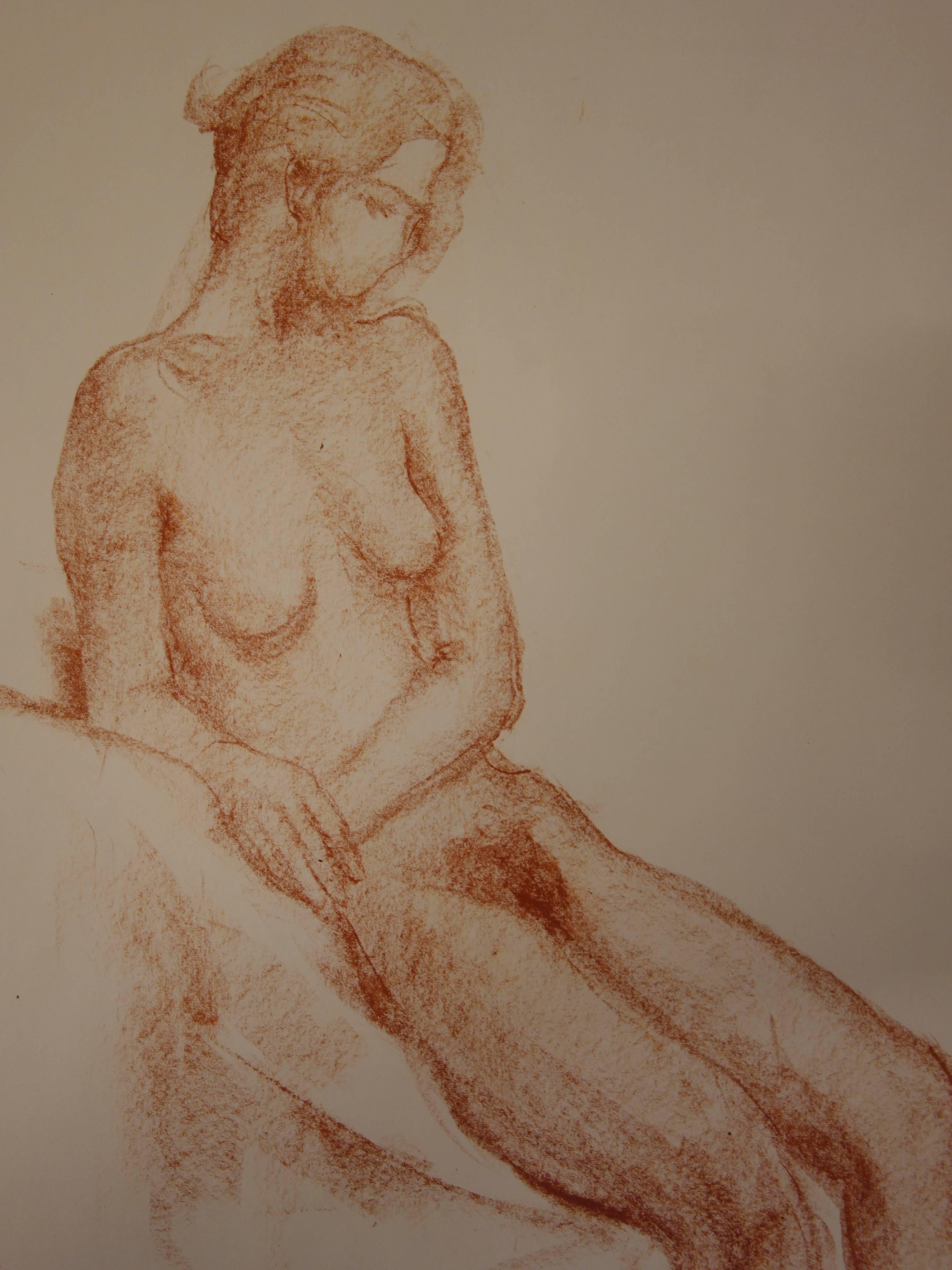 Nude Study in Sanguine - Original signed charcoals drawing 1