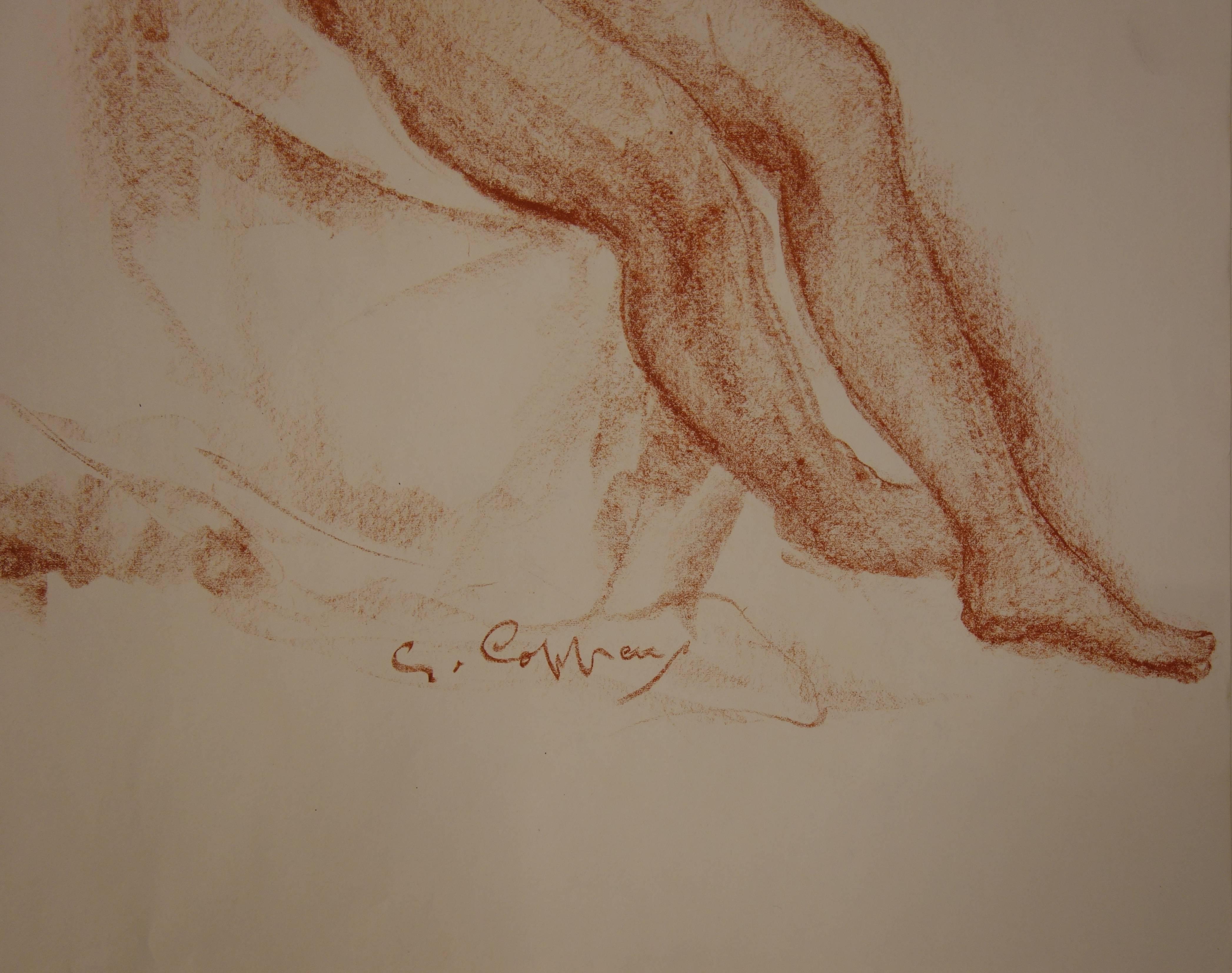 Nude Study in Sanguine - Original signed charcoals drawing - Modern Art by Gaston Coppens