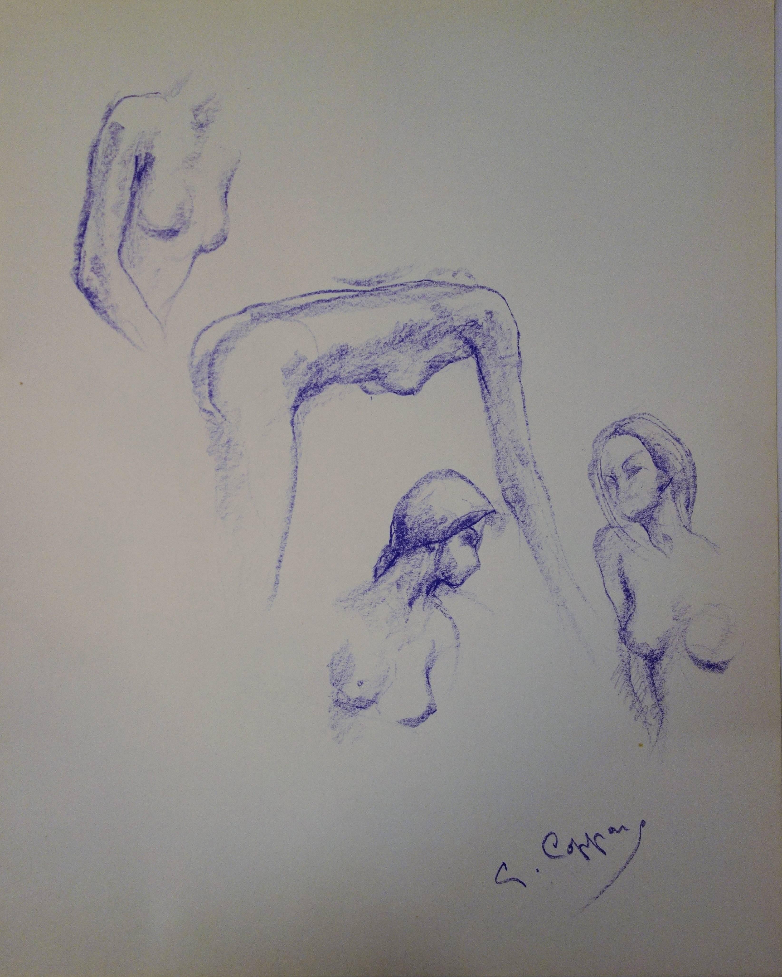 Four Studies of Jeanne - Original signed charcoals drawing