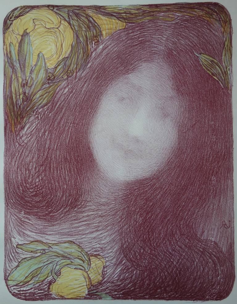 Sous les fleurs - Originallithographie (1897/98) (Realismus), Print, von Edmond Aman-Jean