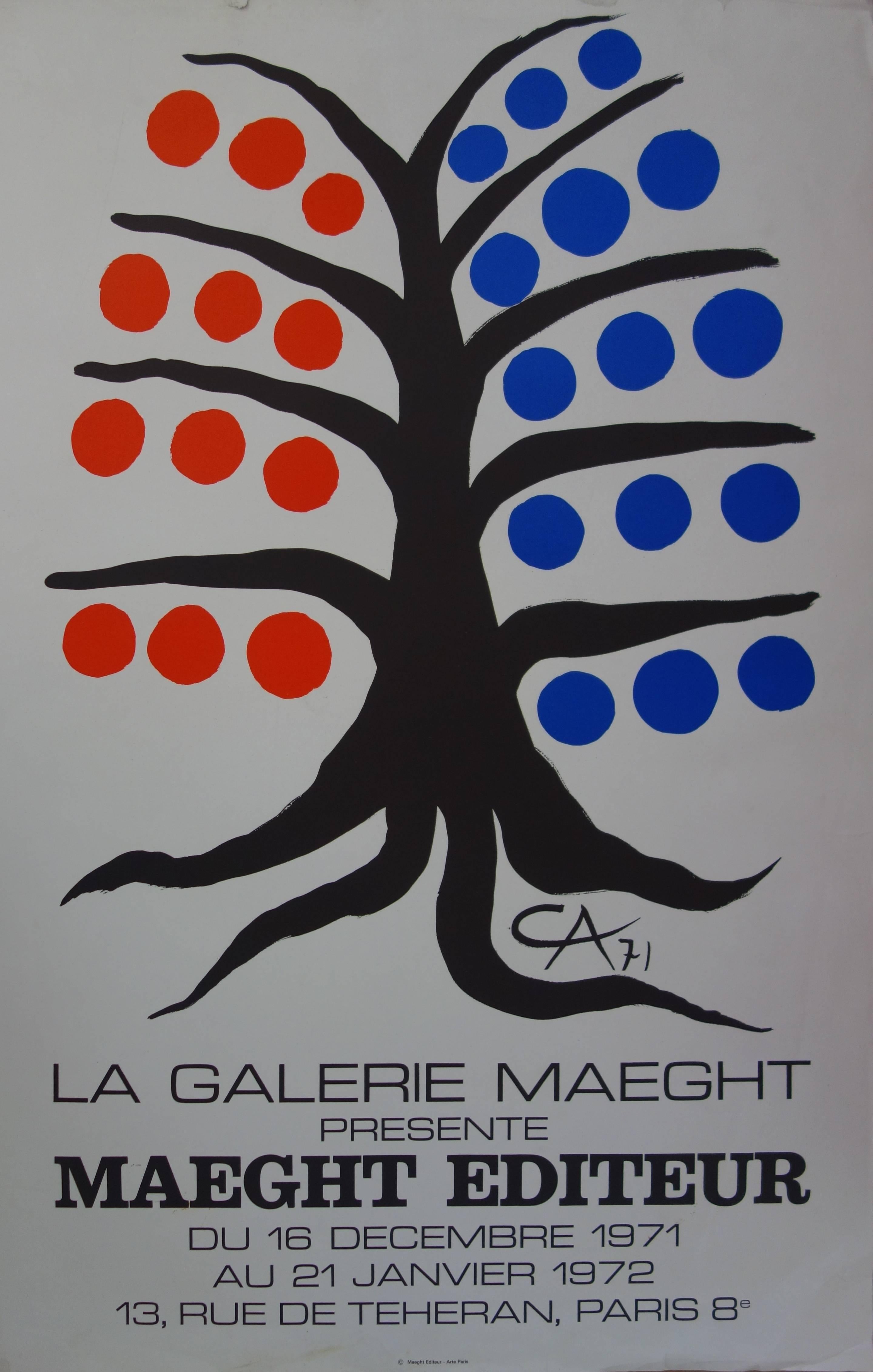 Baum mit blauen und roten Früchten – Lithographie – Maeght 1971