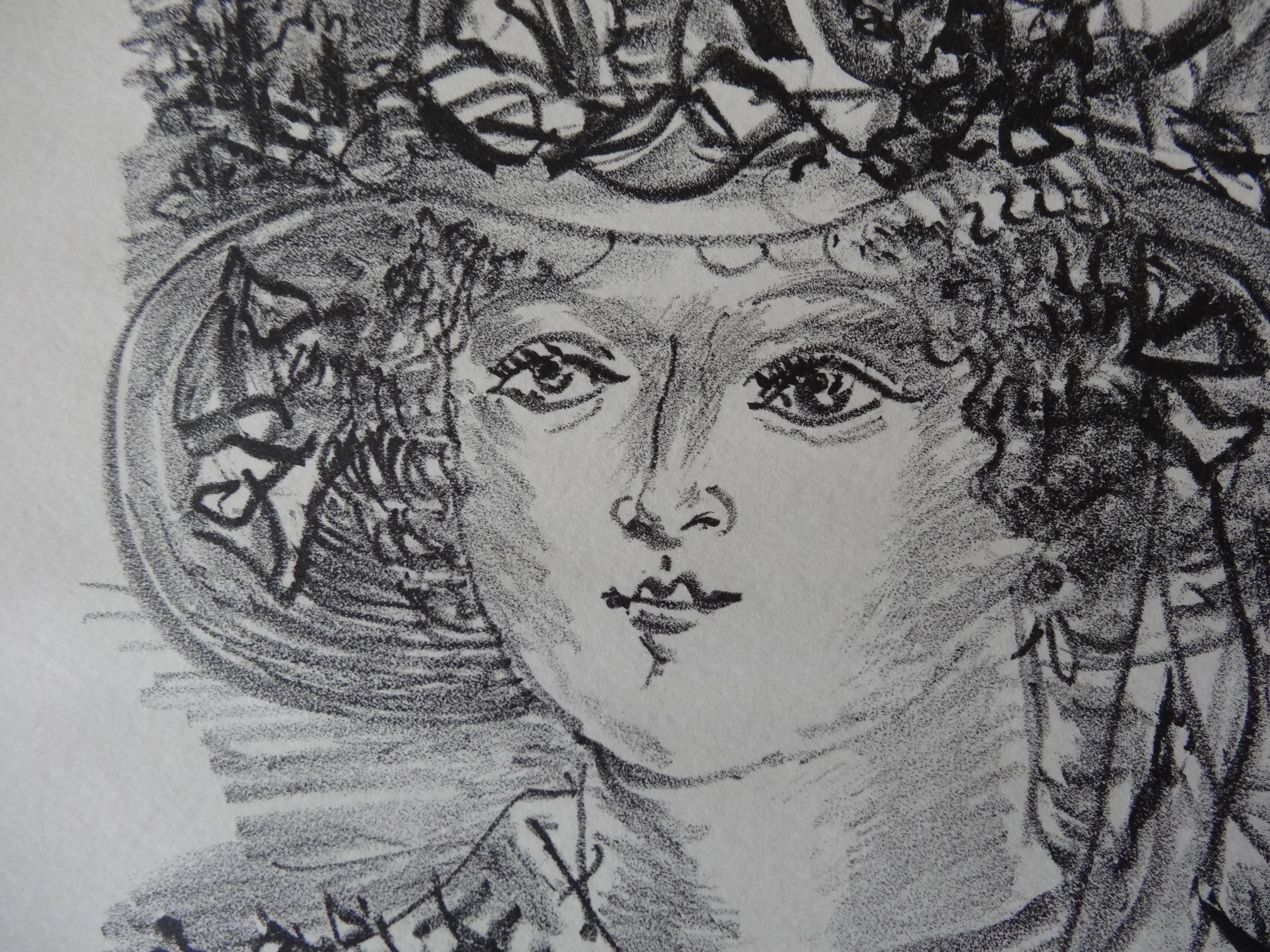 Woman with Funny Hat - Stone lithograph, 1930 - Modern Print by Raoul Dufy
