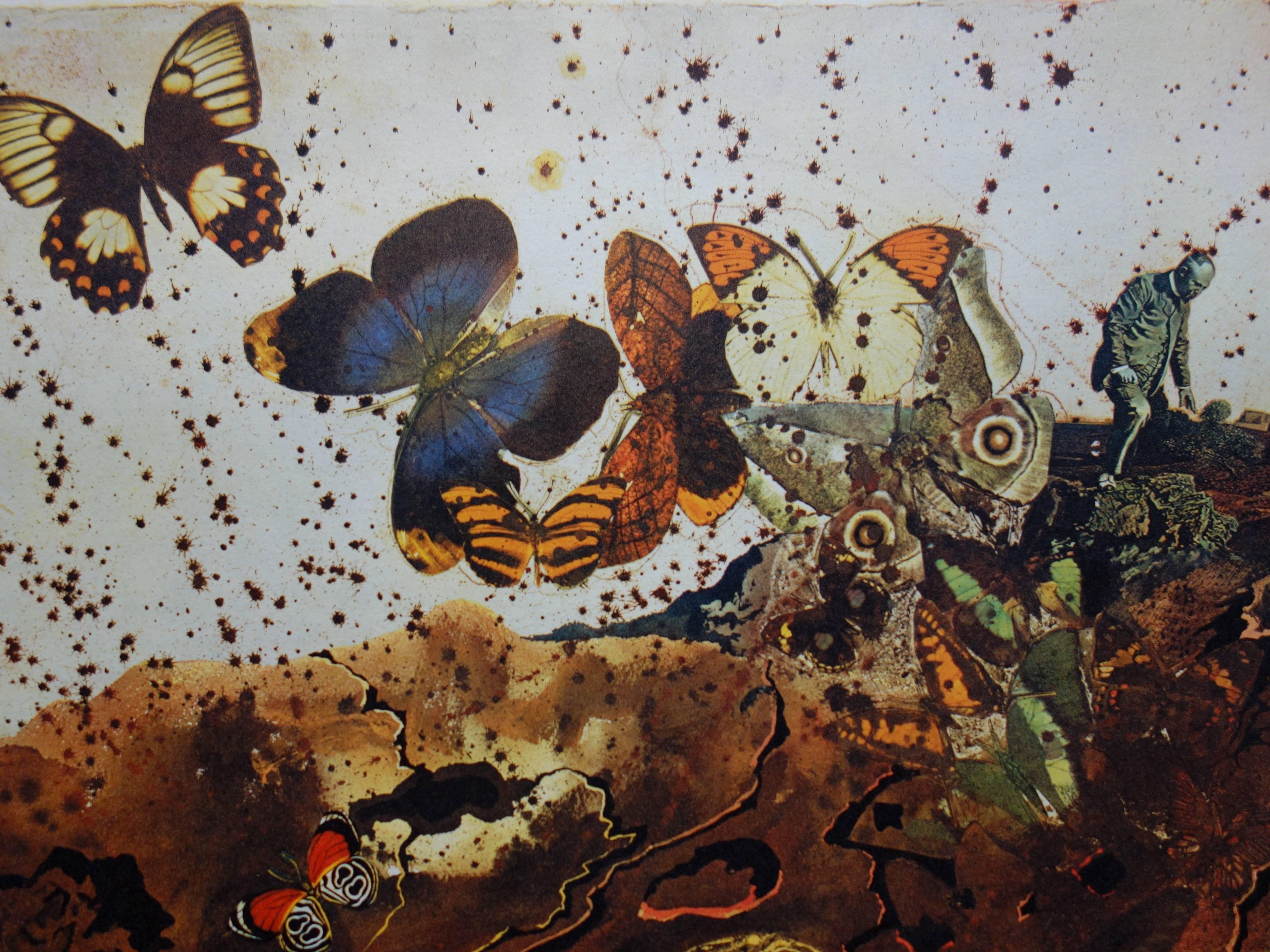Butterfly suite : Auvergne - heliogravure and lithograph - 1969 - Beige Landscape Print by (after) Salvador Dali