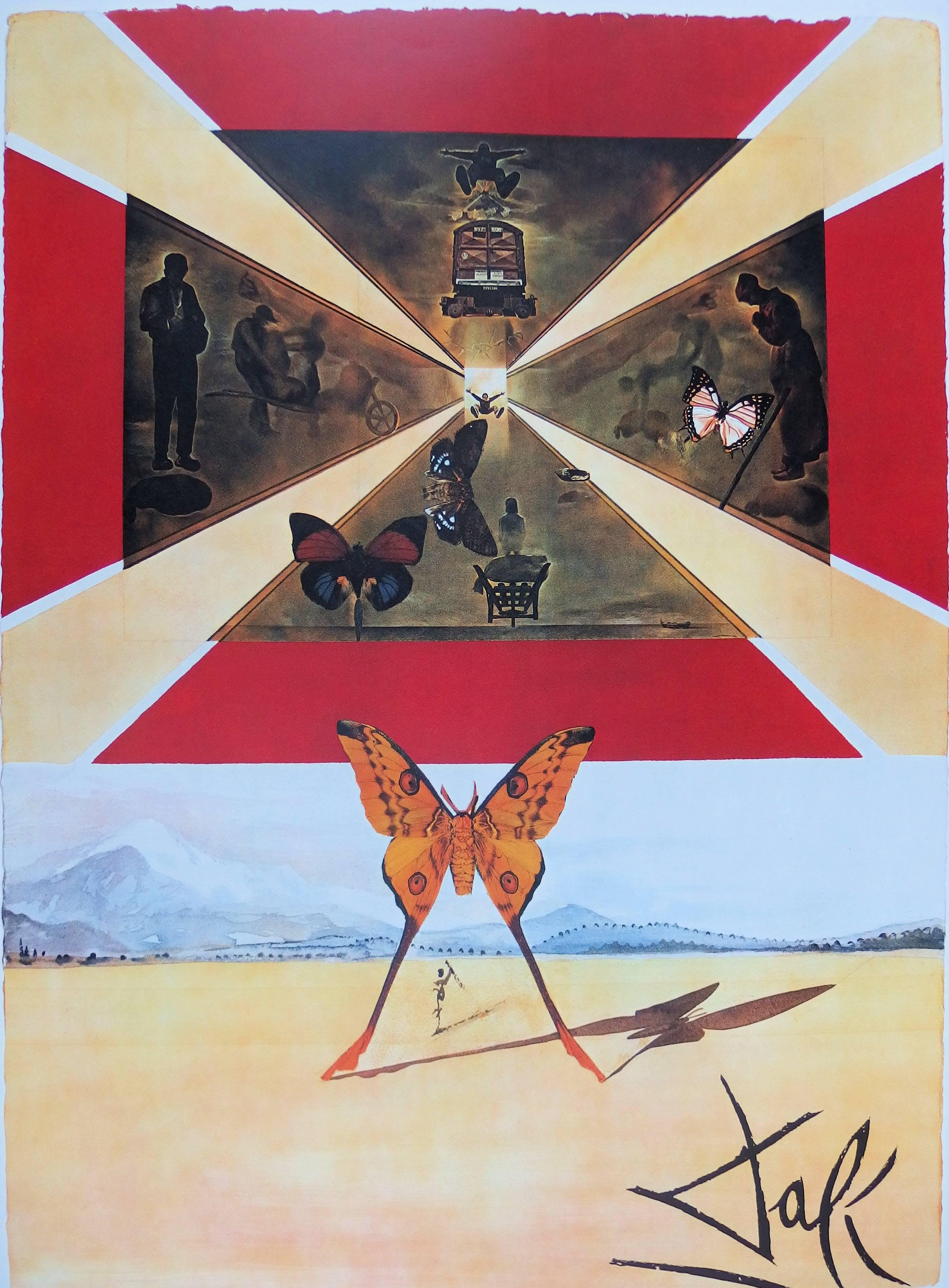 Schmetterlingsgarnitur: Roussillon - Originallithographie - Großformat, 1969 (Surrealismus), Print, von (after) Salvador Dali