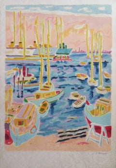 Jules Cavailles : Cannes Harbour - Signed lithograph