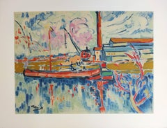 Seine River and Boat in Chatou - Lithograph, 1972