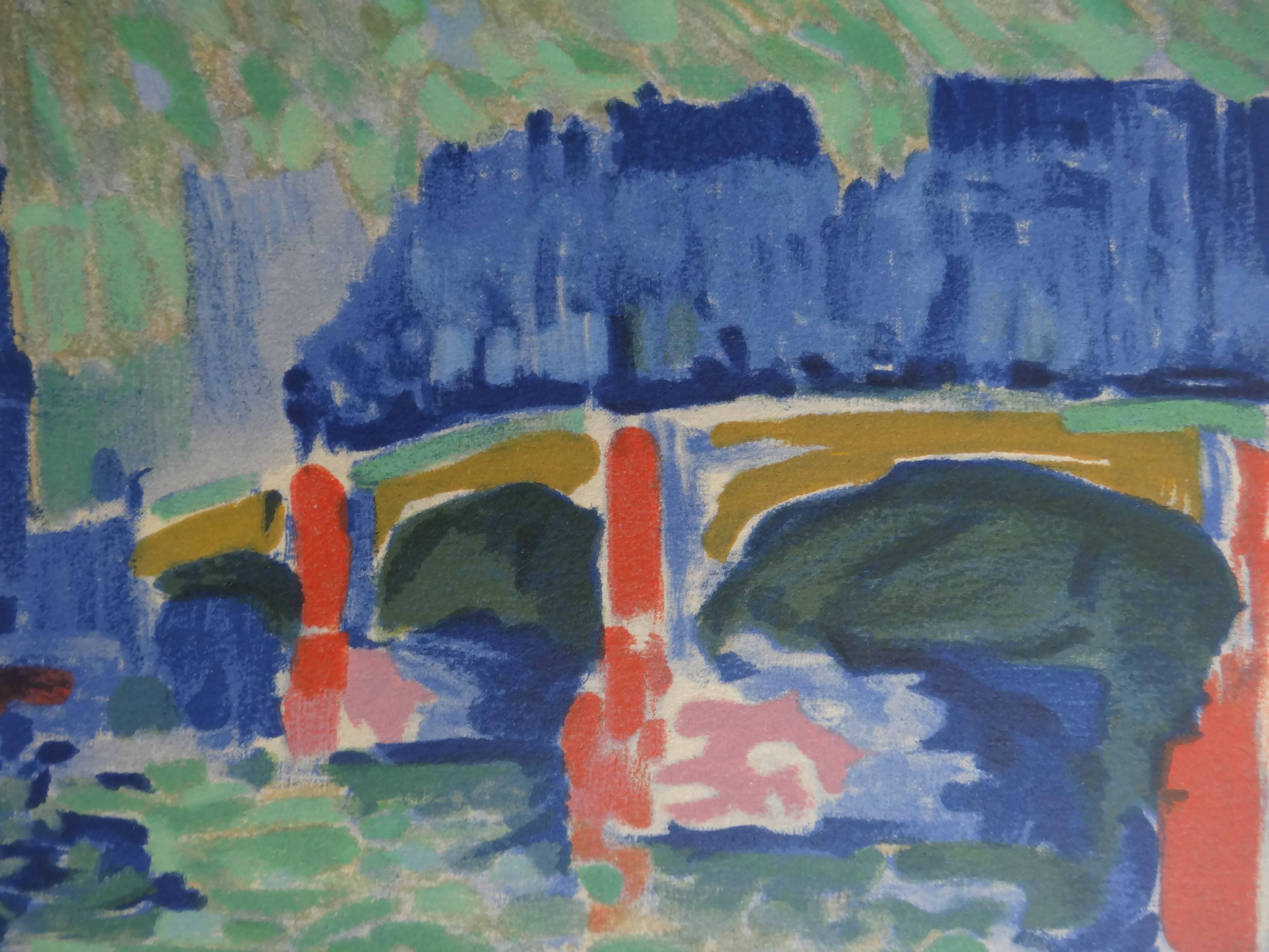 Londres vista desde el Támesis - Litografía, 1972 - Landscape Print Gris de (after) André Derain