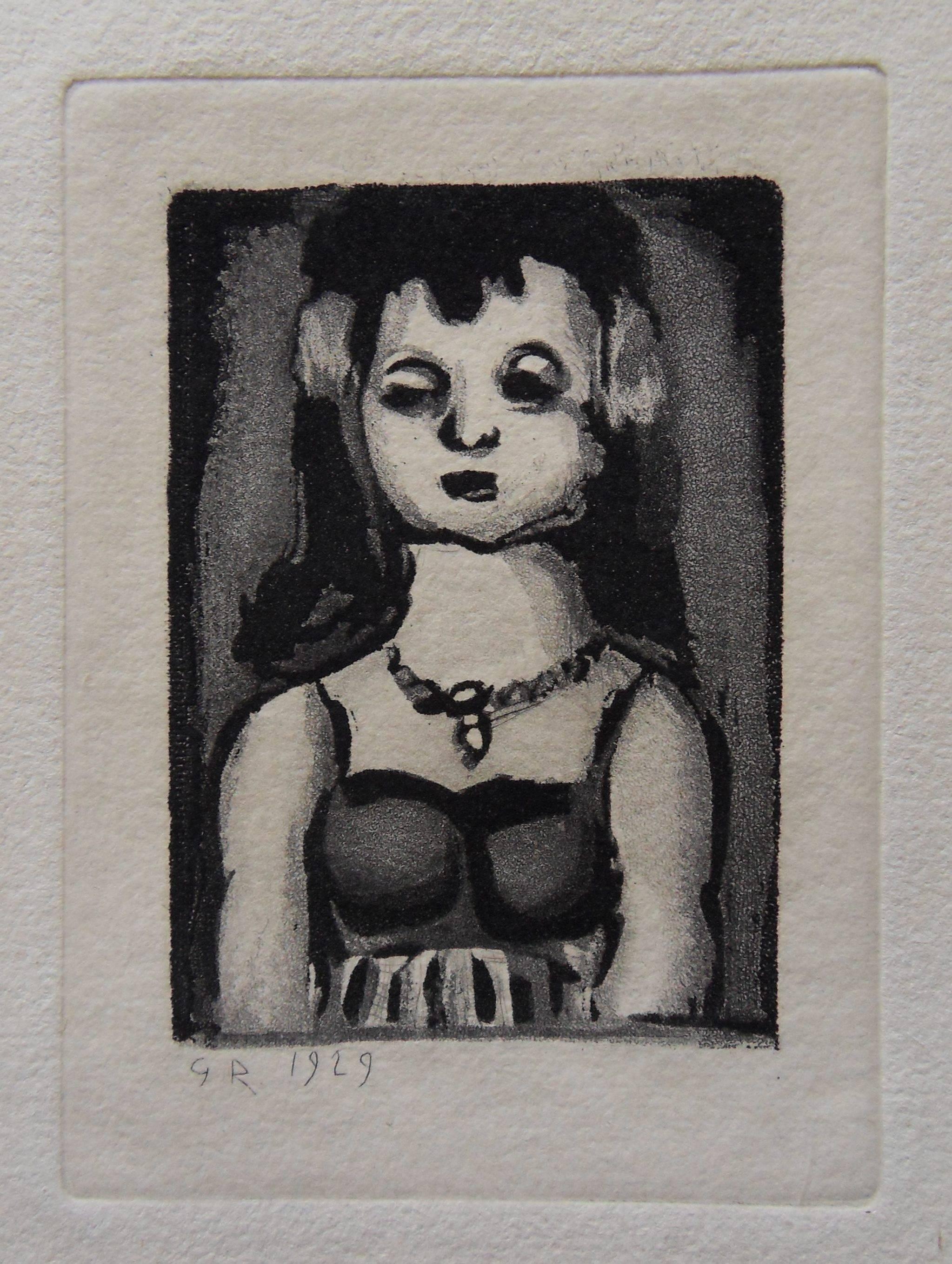 Georges Rouault Figurative Print - Woman with Flowers in the Hair - Original etching - 1929