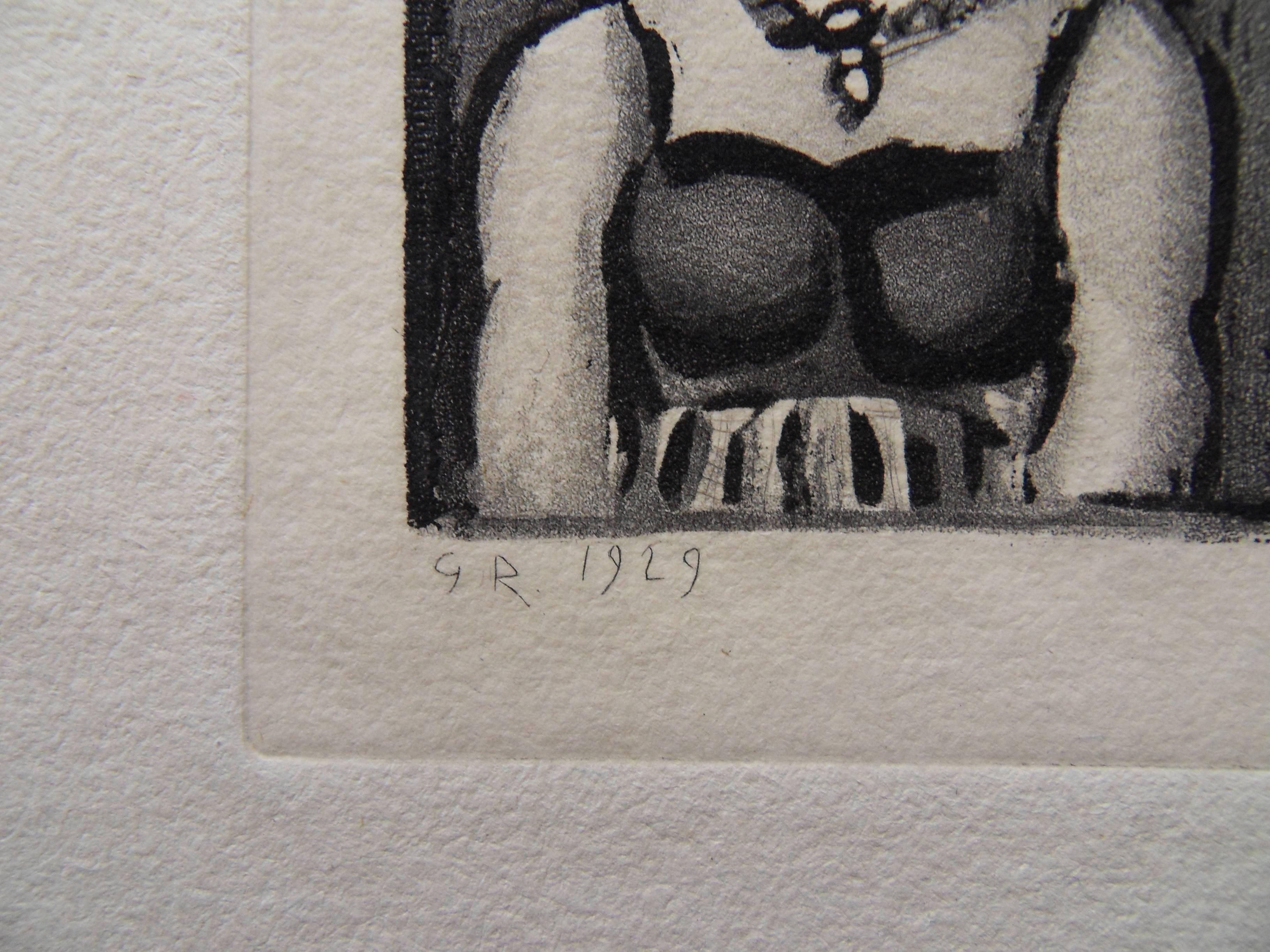 Woman with Flowers in the Hair - Original etching - 1929 - Print by Georges Rouault