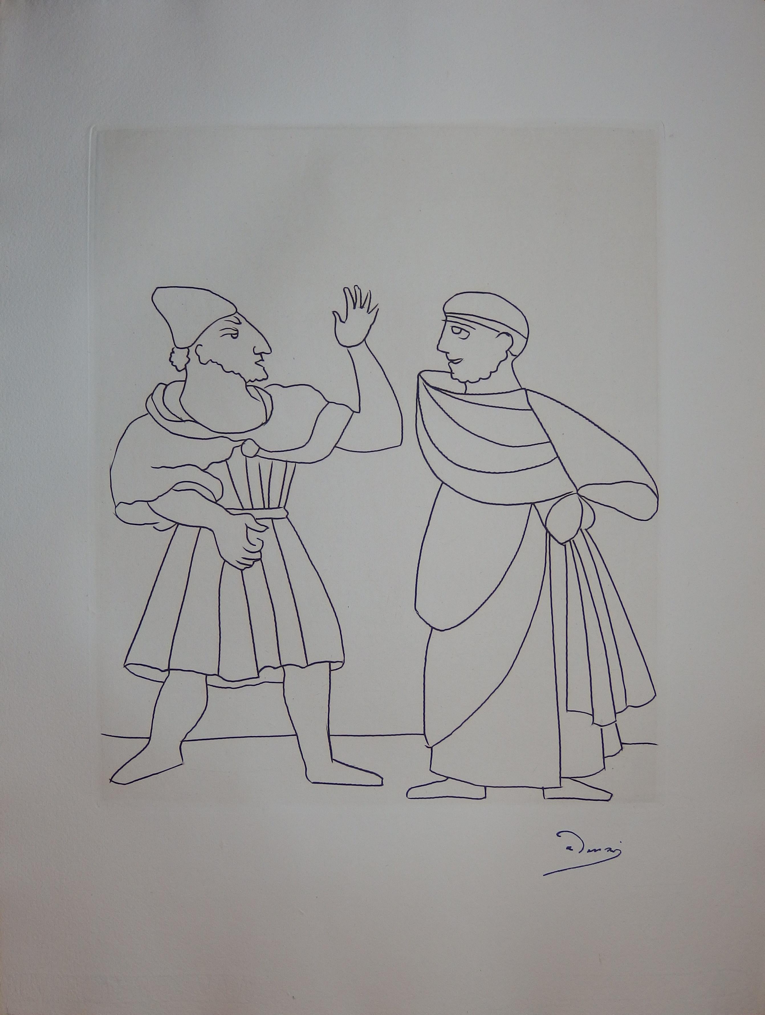 André Derain Figurative Print - Two Men Discussing - Original etching - 1951
