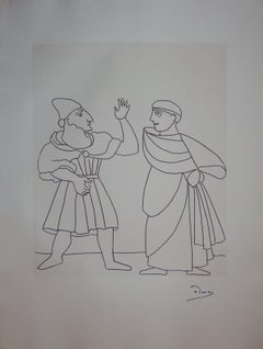 Two Men Discussing - Original etching - 1951