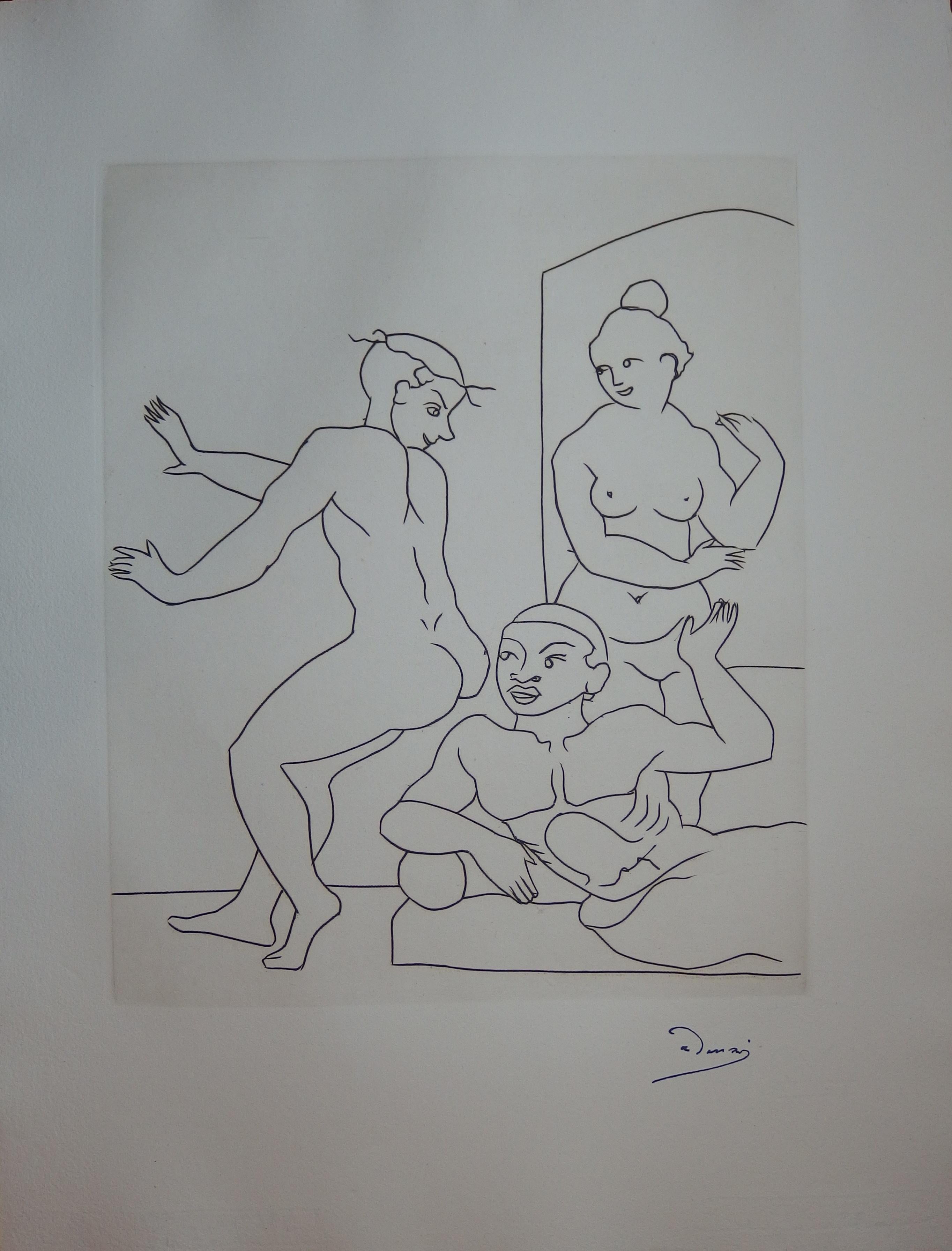 André Derain Figurative Print - Game in the Cloakroom - Original etching - 1951