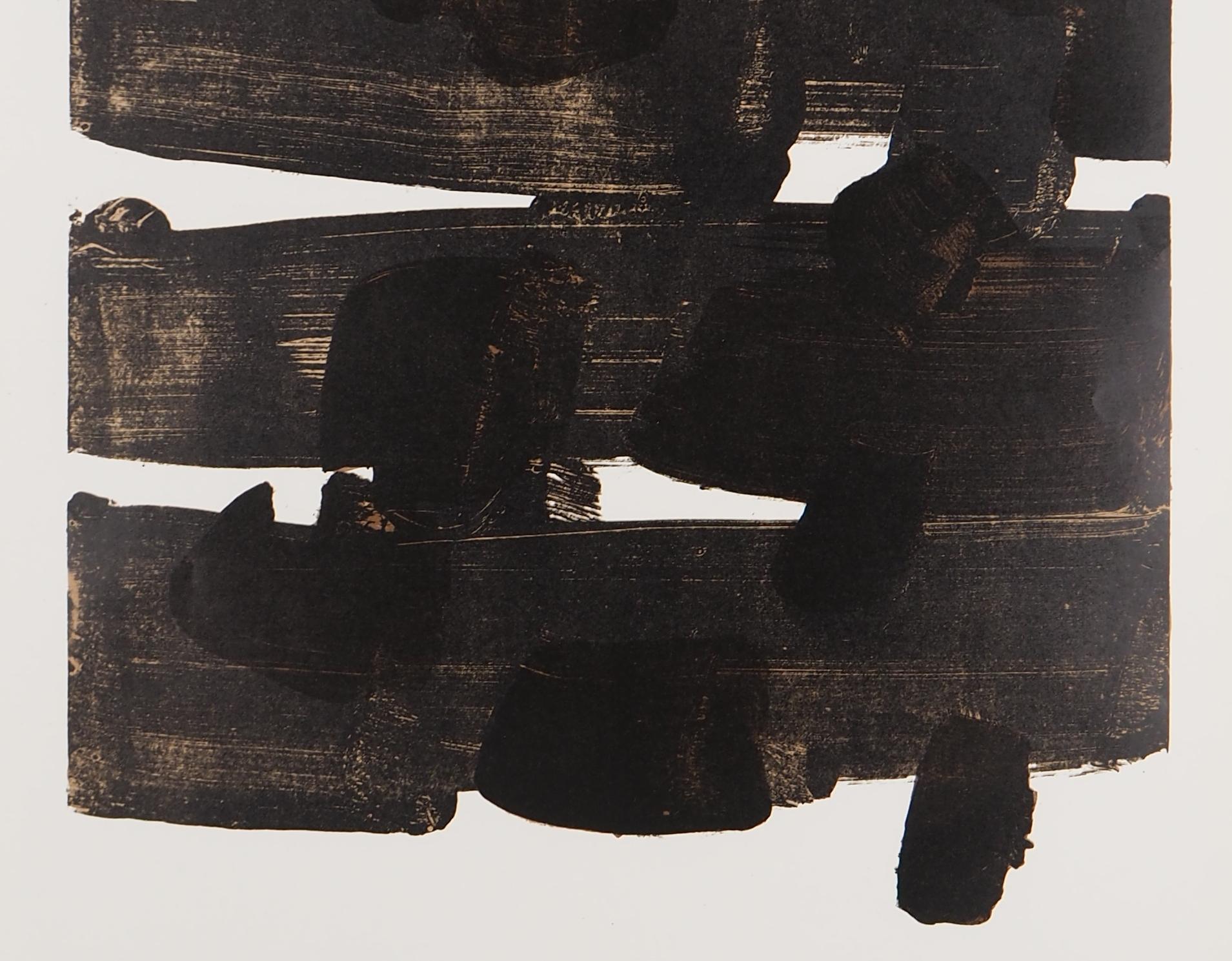 Lithograph n° 12 - Original Stone Lithograph - 1964 - Black Abstract Print by Pierre Soulages