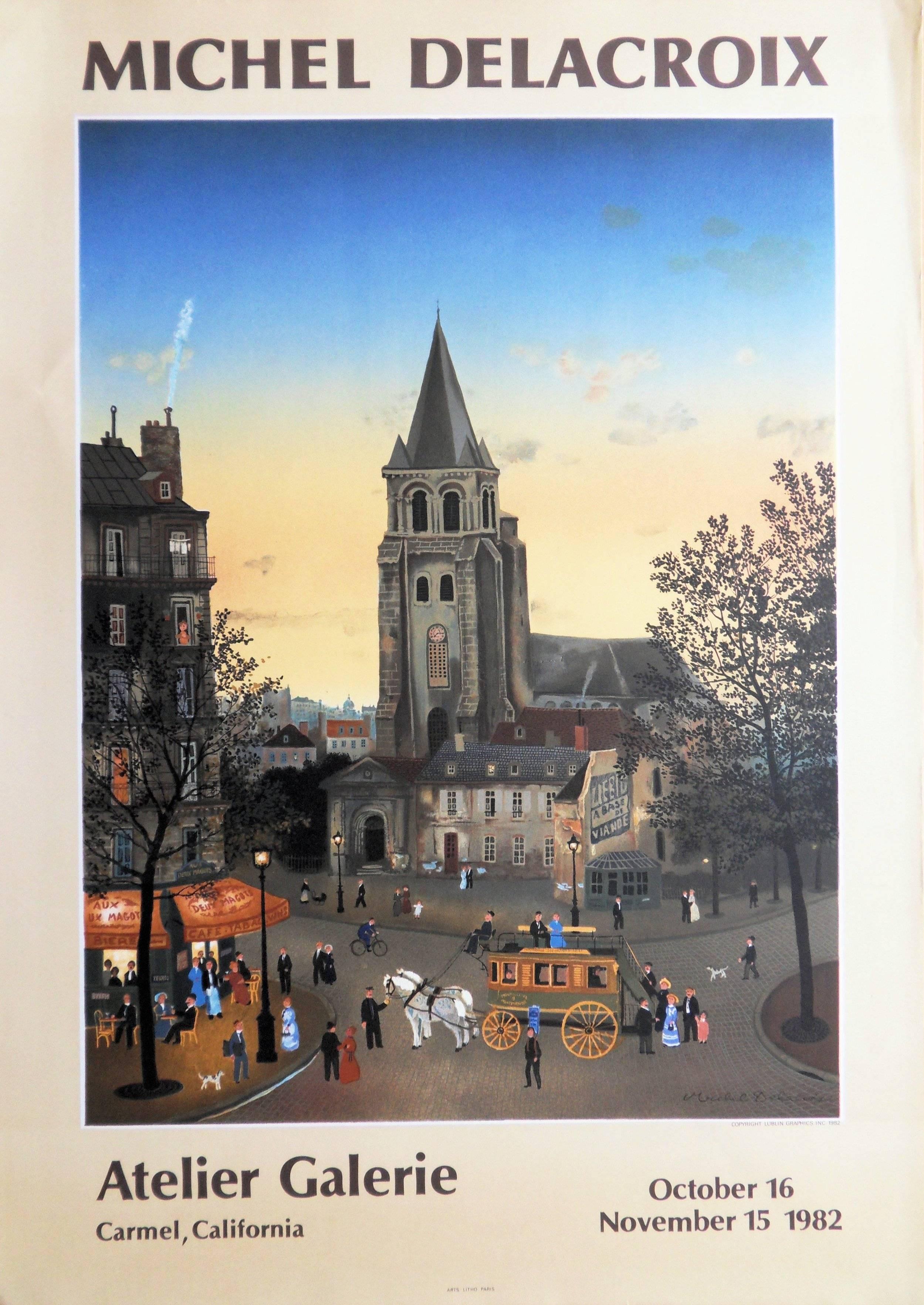 Paris : Saint Germain des Pres Church - Lithograph poster (Moderne), Print, von Michel Delacroix