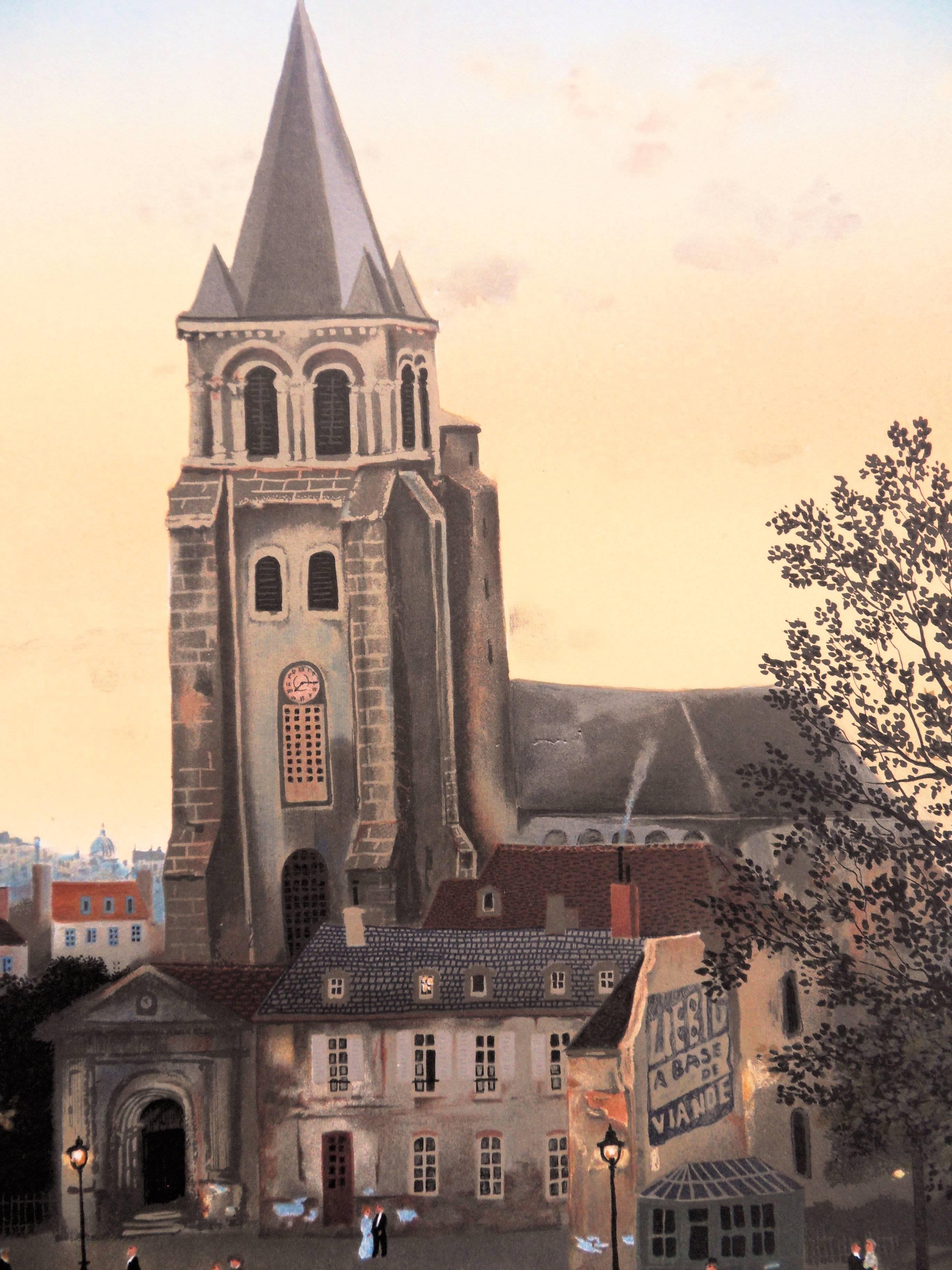 Michel DELACROIX
Paris : Saint Germain des Pres Church

Lithograph
Printed signature in the plate
On wove paper 85 x 60 cm (c. 34 x 24 inch)
Lithographic poster for the artist personal exhibition at Atelier Gallery in 1982. The edition was limited