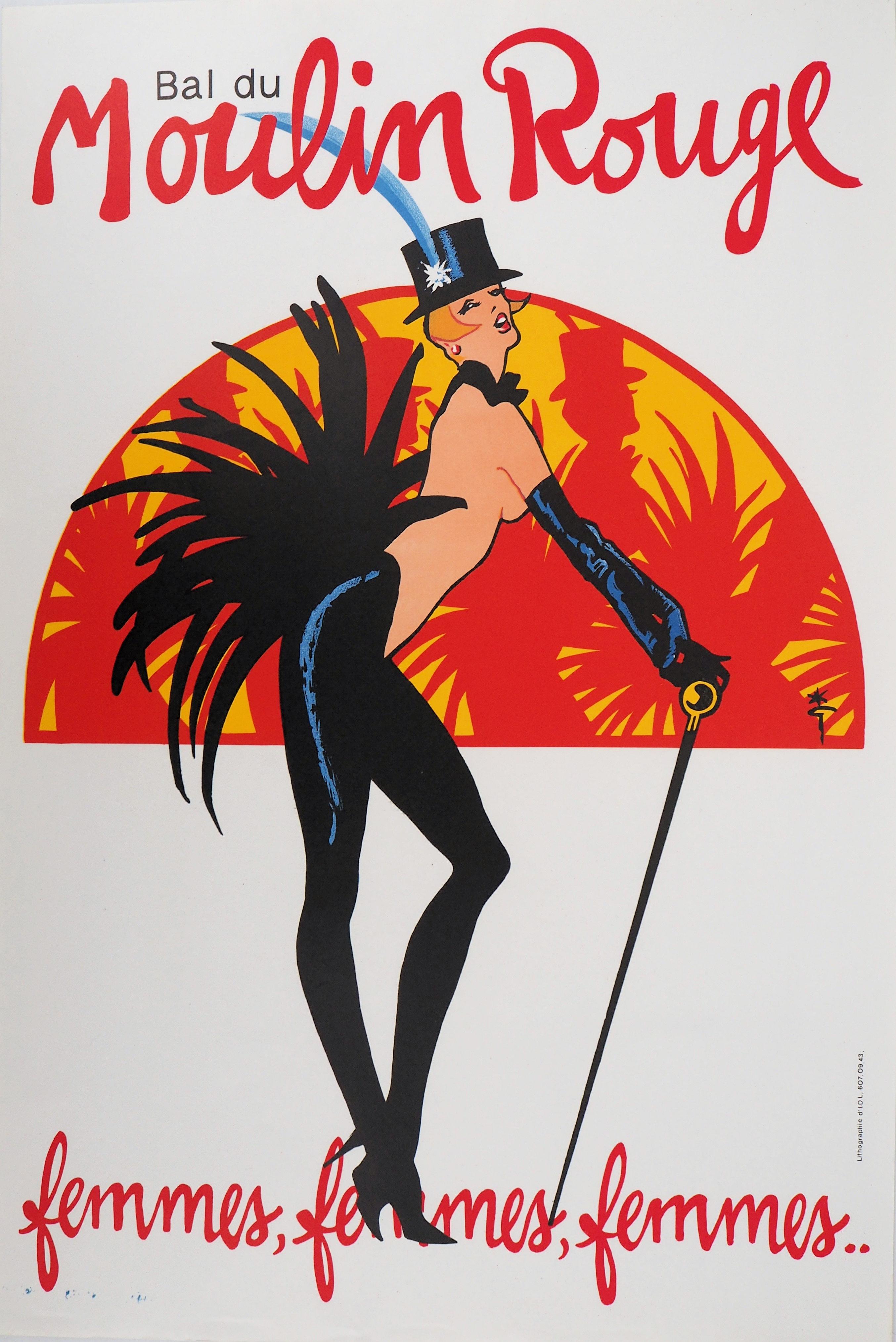 René Gruau Figurative Print – Paris Montmartre: Moulin Rouge – Originallithographie