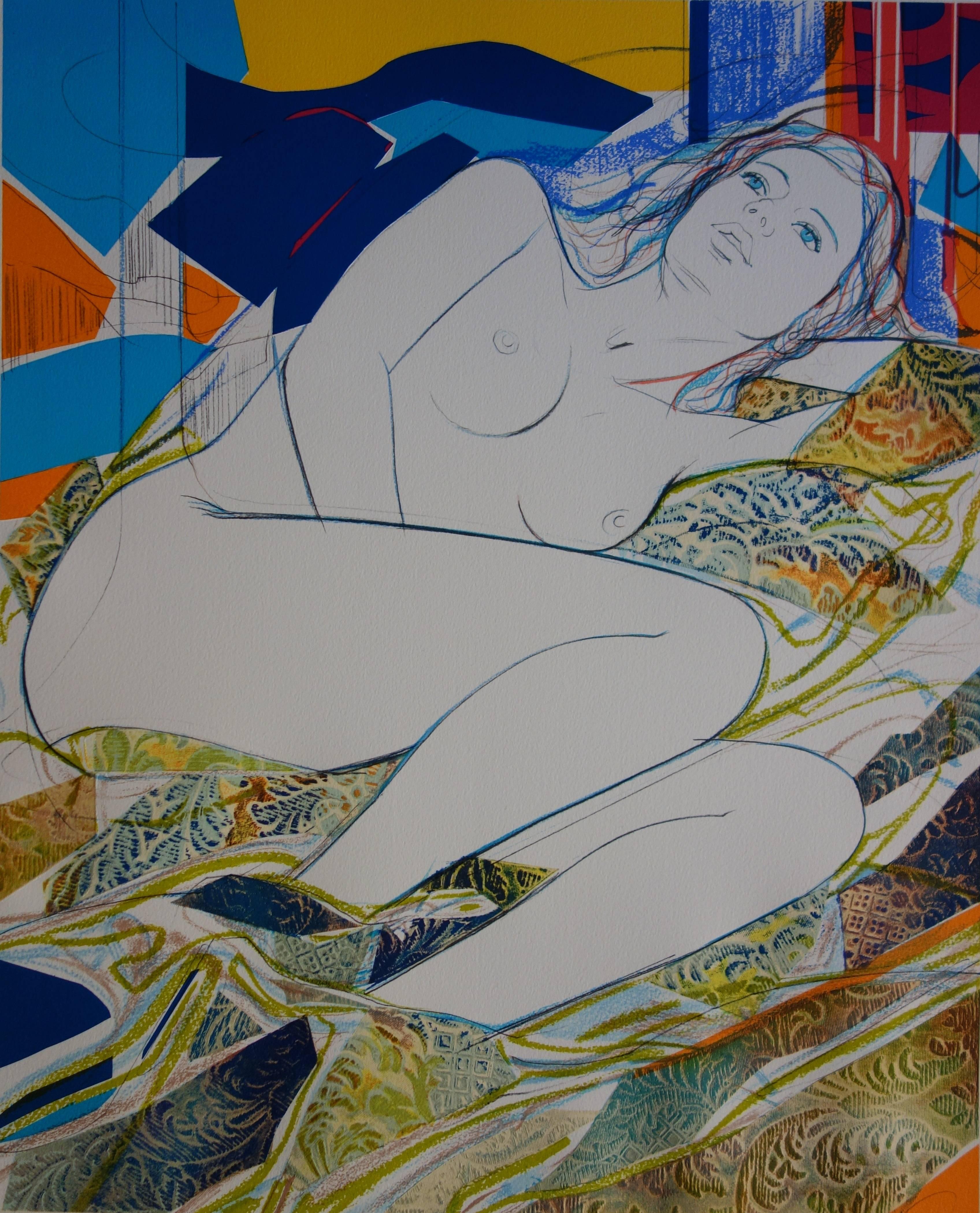 Les yeux bleus - Lithographie originale signée à la main - 199ex - Réalisme Print par Jean-Baptiste Valadie