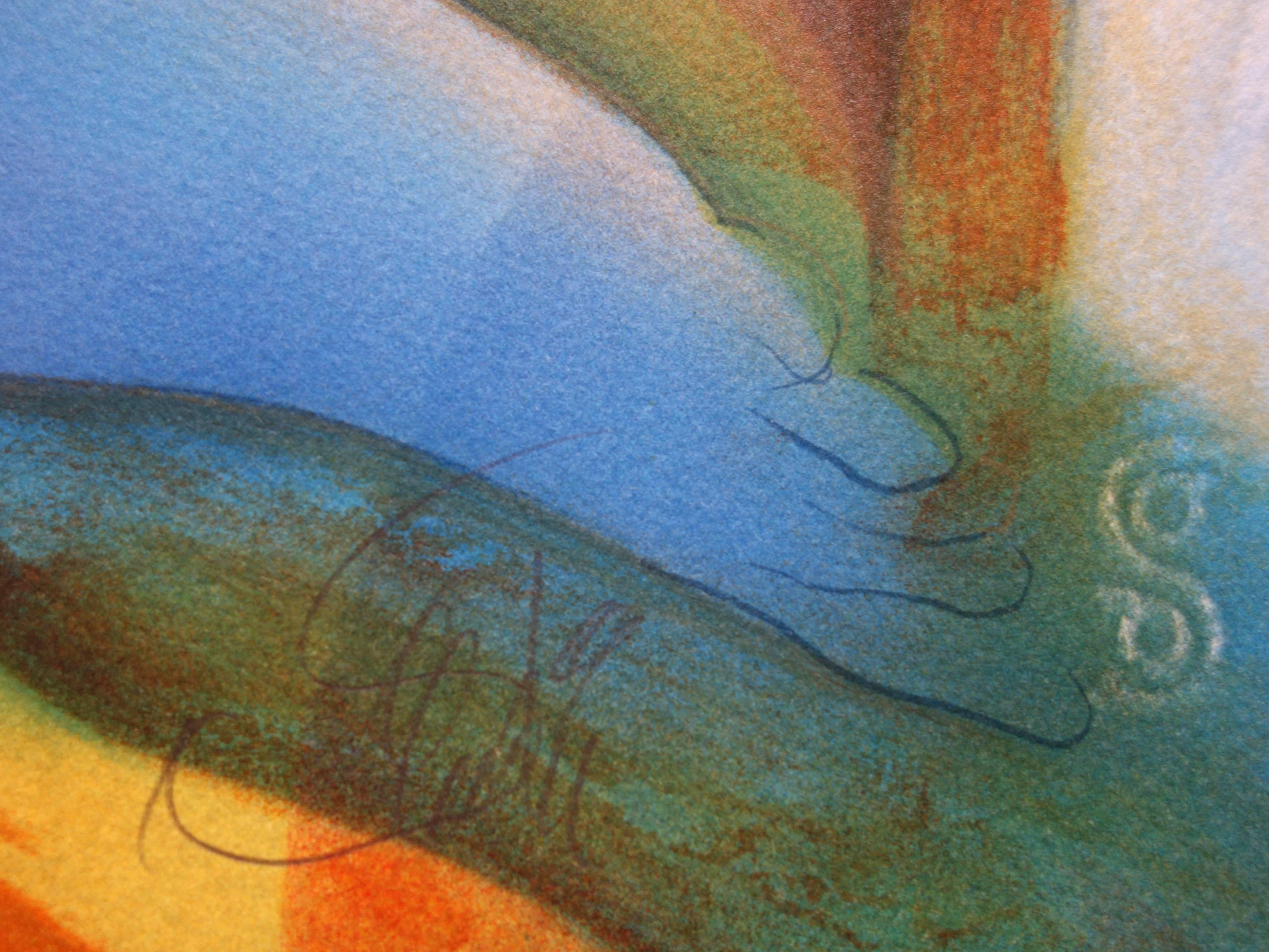 Frau mit hohem Hut – Original handsignierte Lithographie – 199ex – Print von Jean-Baptiste Valadie