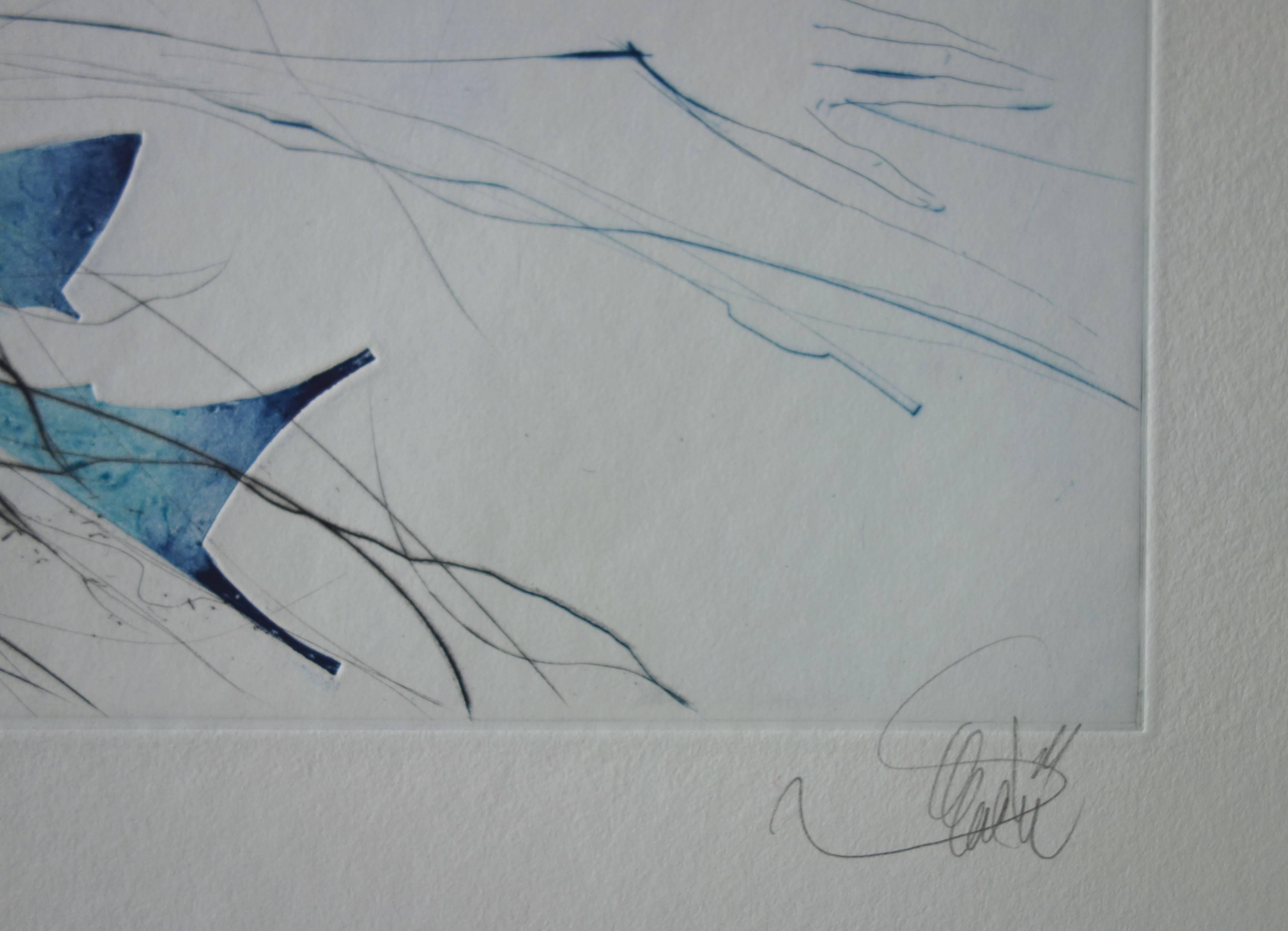 Flowers of Utopia - Original handsigned etching - Realist Print by Jean-Baptiste Valadie