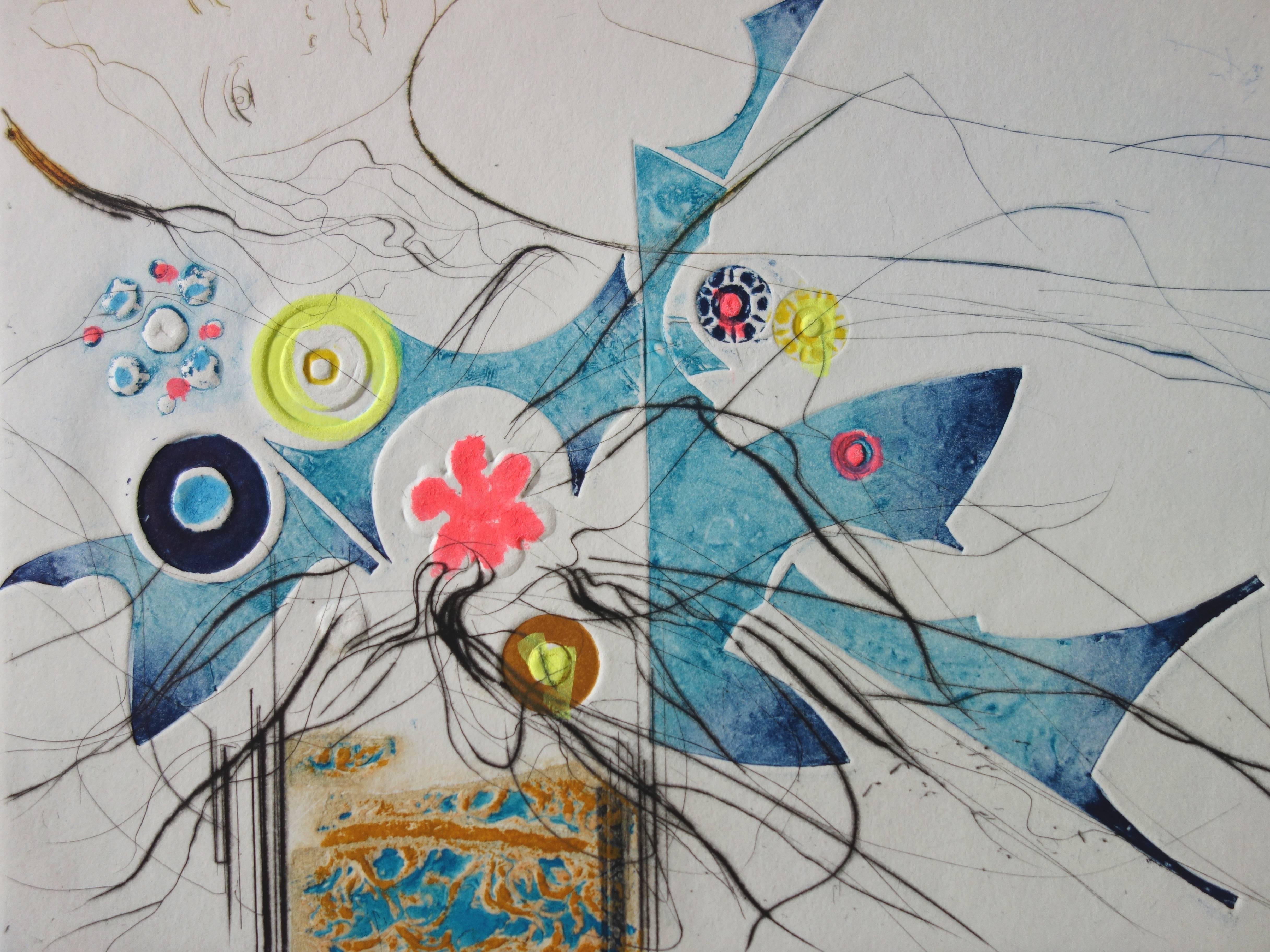 Flowers of Utopia - Original handsigned etching - Gray Nude Print by Jean-Baptiste Valadie