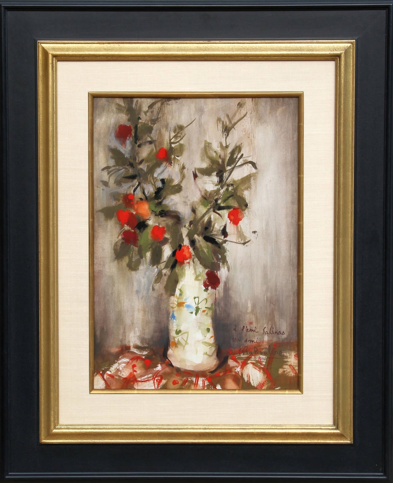 Pot de fleurs, peinture impressionniste à la gouache d'Eugene Baboulene