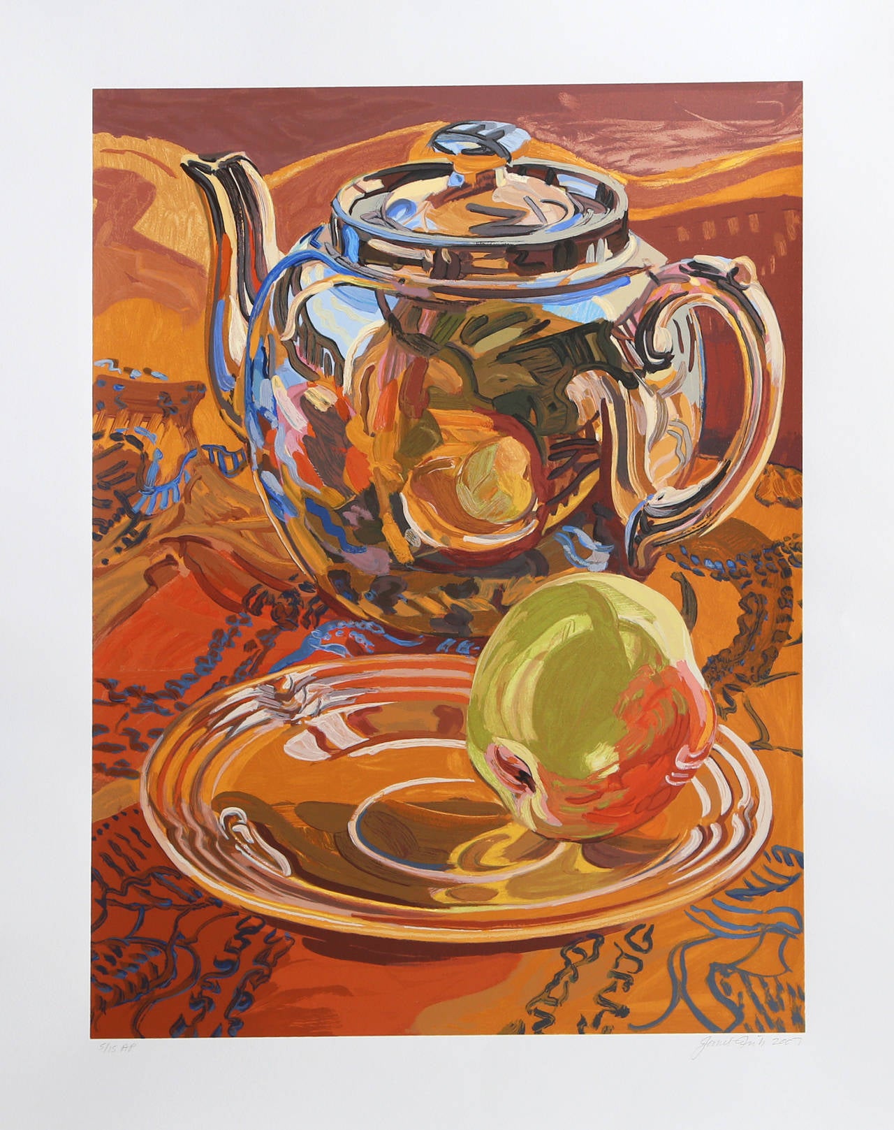 Janet Fish Still-Life Print - Teapot and Apple