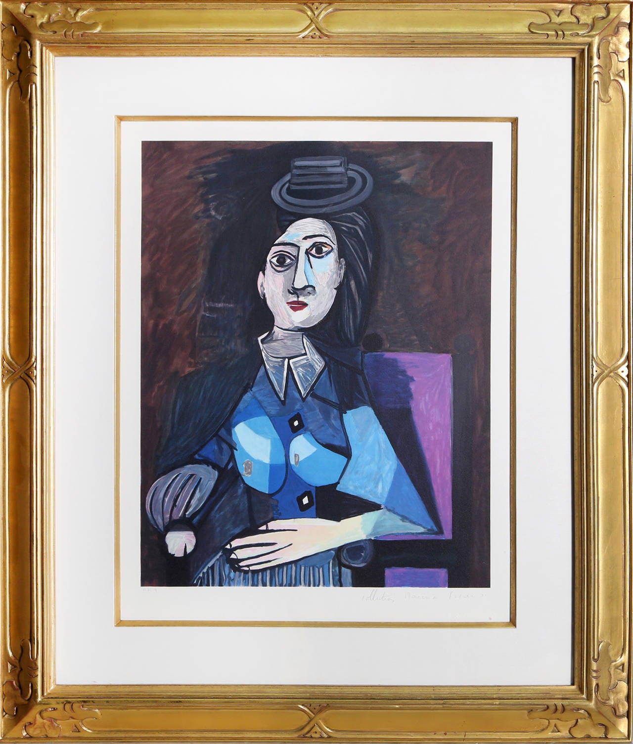 Pablo Picasso Portrait Print - Femme au Petit Chapeau Rond, Assise (Dora Maar)