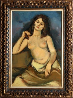 Nudo seduto, dipinto a olio moderno di Jan De Ruth