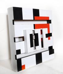 Orange Square, Geometric Abstract Painted Wall Sculpture by Pieter Wiegersma