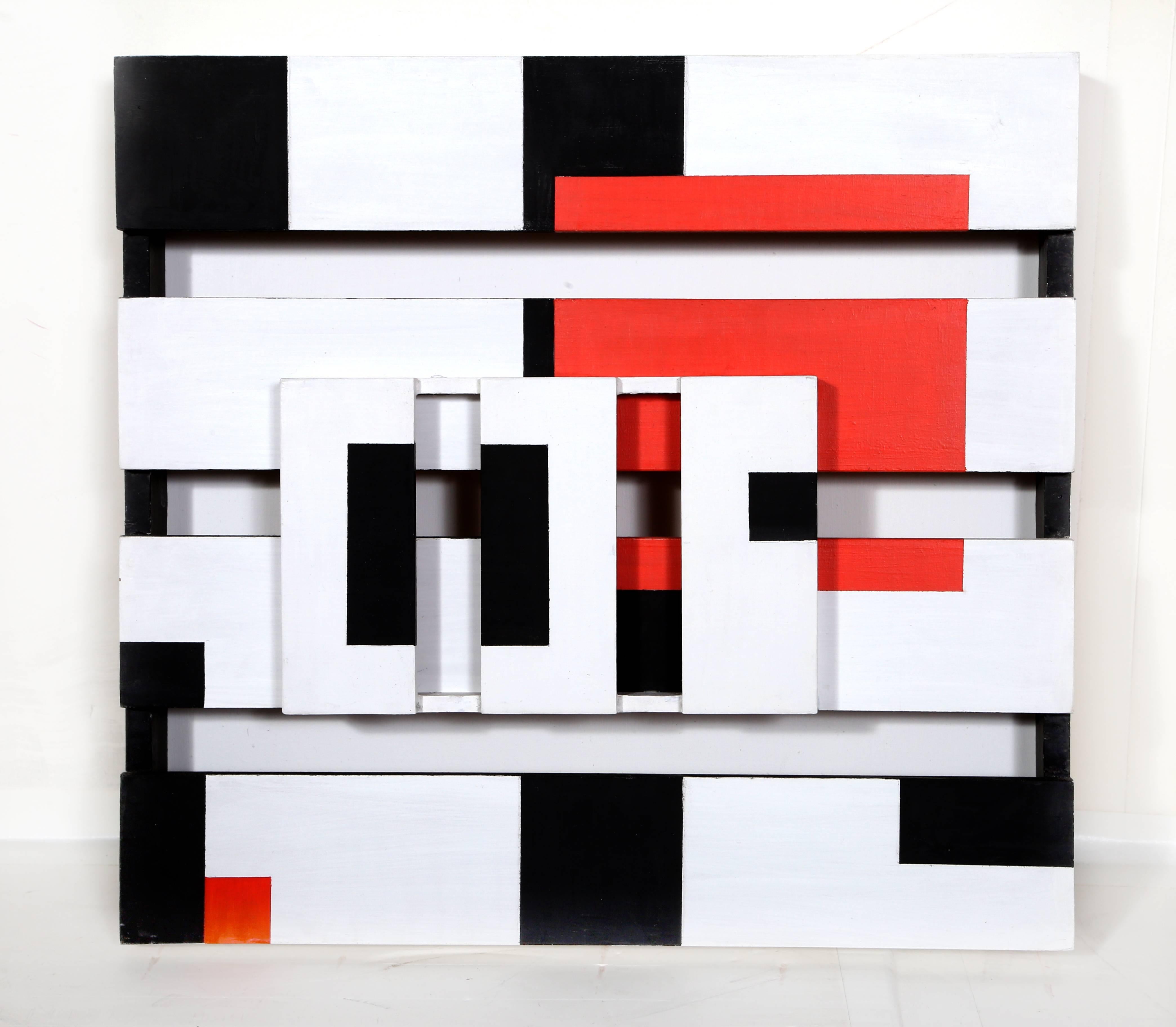 Pieter Wiegersma Abstract Sculpture - Orange Square, Unique Painted Wall Sculpture