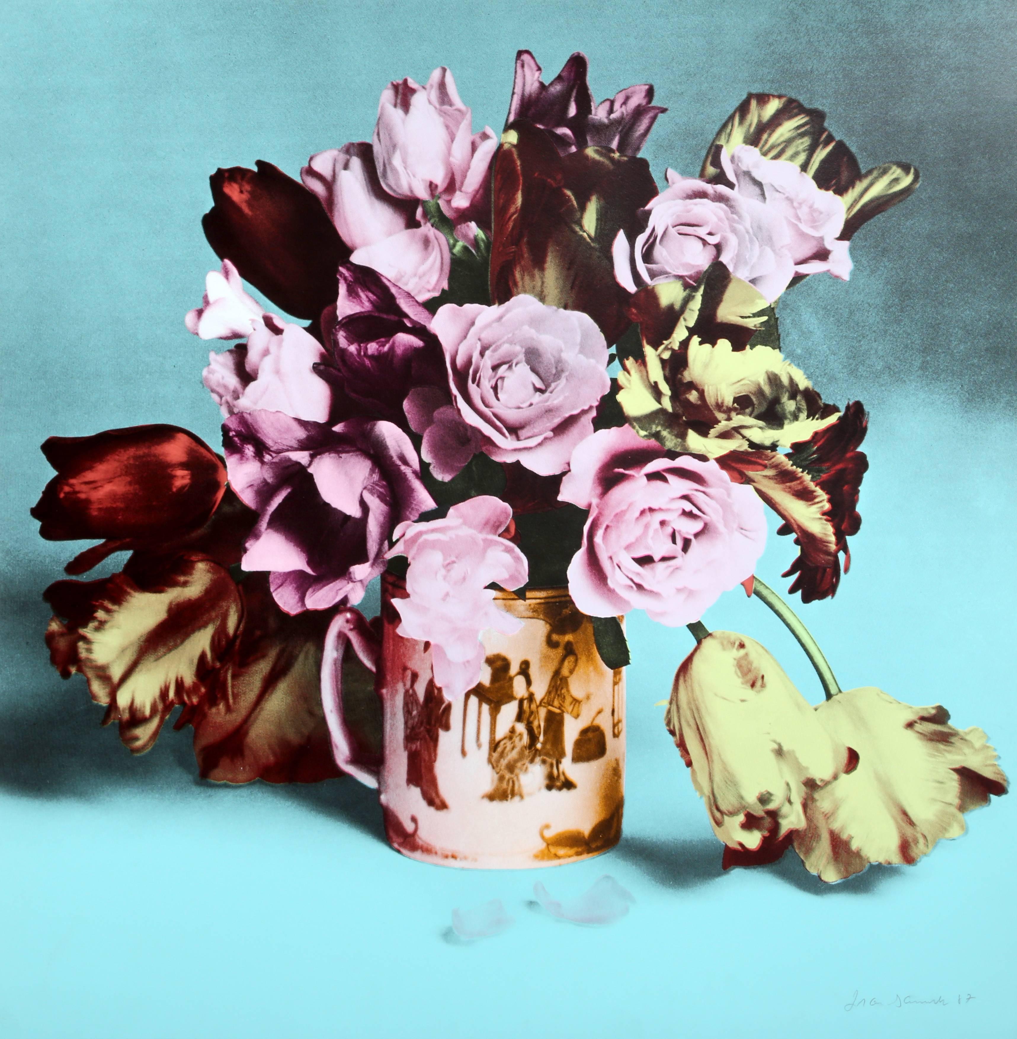Francesco Scavullo Still-Life Print - Flower Arrangement in Mug, Turquoise 