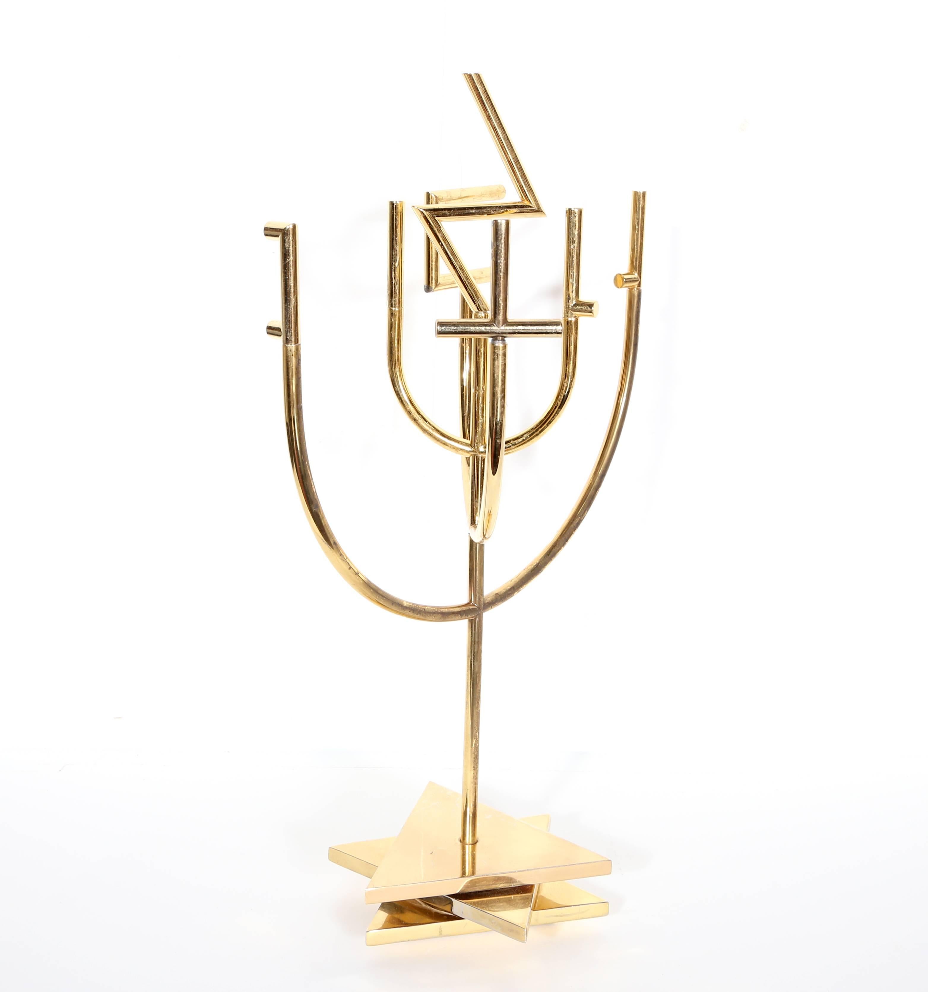 Shalom Menorah (Tri Base) - Sculpture by Yaacov Agam